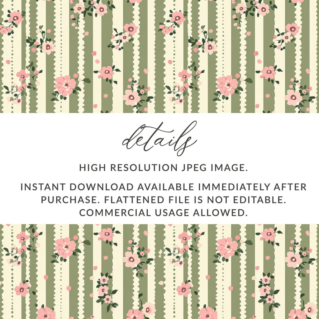 Pink Floral Stripe Seamless Pattern, Digital Paper, Floral Digital Print, Repeating Pattern, Fabric Design, Commercial Use, Scrapbooking - Moore and Mountain