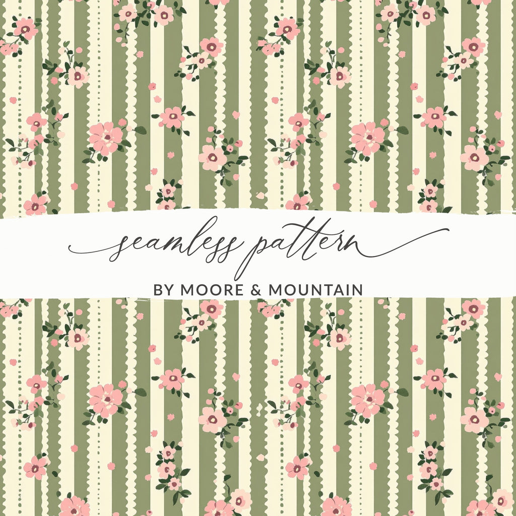 Pink Floral Stripe Seamless Pattern, Digital Paper, Floral Digital Print, Repeating Pattern, Fabric Design, Commercial Use, Scrapbooking - Moore and Mountain