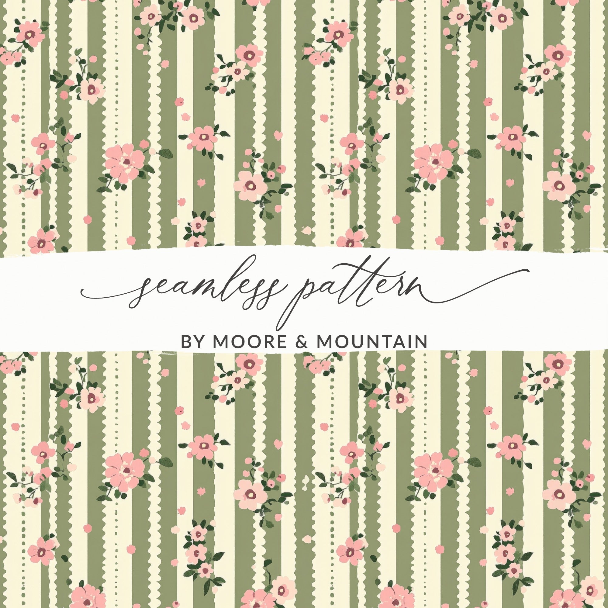 Pink Floral Stripe Seamless Pattern, Digital Paper, Floral Digital Print, Repeating Pattern, Fabric Design, Commercial Use, Scrapbooking - Moore and Mountain