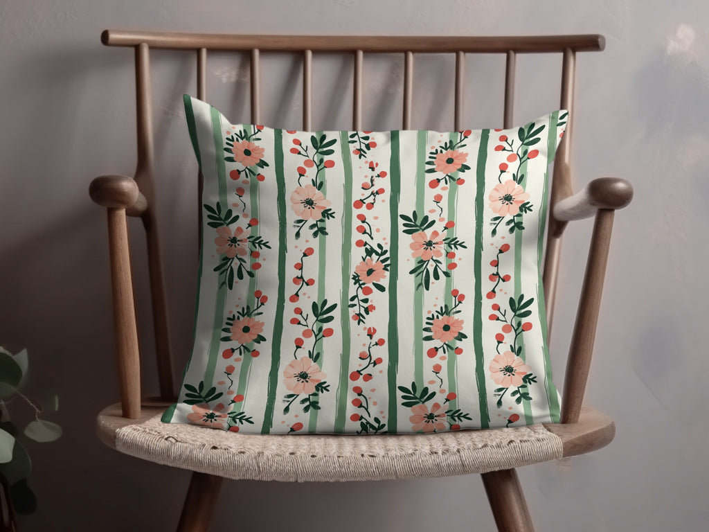 Pink Floral Stripes Digital Pattern, Spring Flower Design, Green Striped Background, Digital Paper Pack, Printable Scrapbook Paper - Moore and Mountain