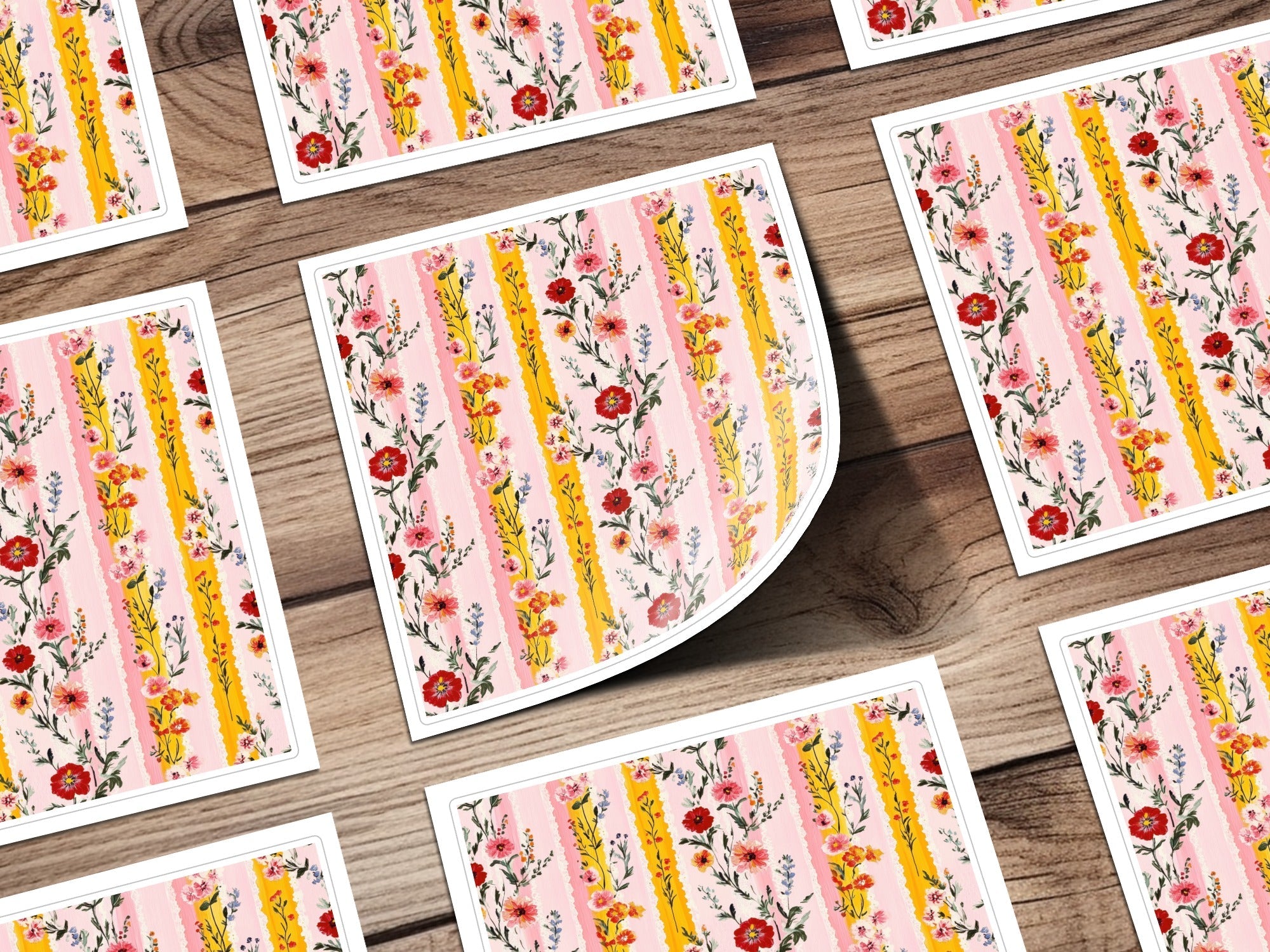 Pink Floral Stripes, Digital Seamless Pattern, Flower Illustration, Pastel Colors, JPEG Files, Digital Paper, Surface Design - Moore and Mountain