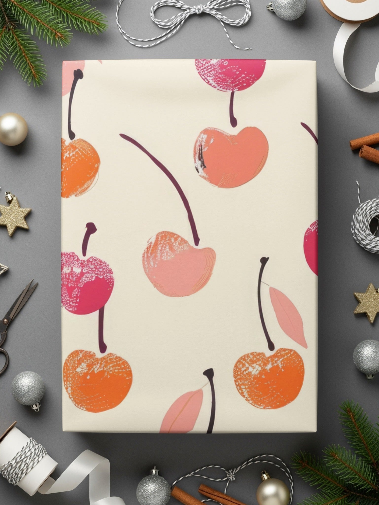 Pink, Orange, Red Cherry Digital Paper, Summer Seamless Pattern, Watercolor Fruits, Commercial Use, for Fabric, Scrapbooking, Background - Moore and Mountain