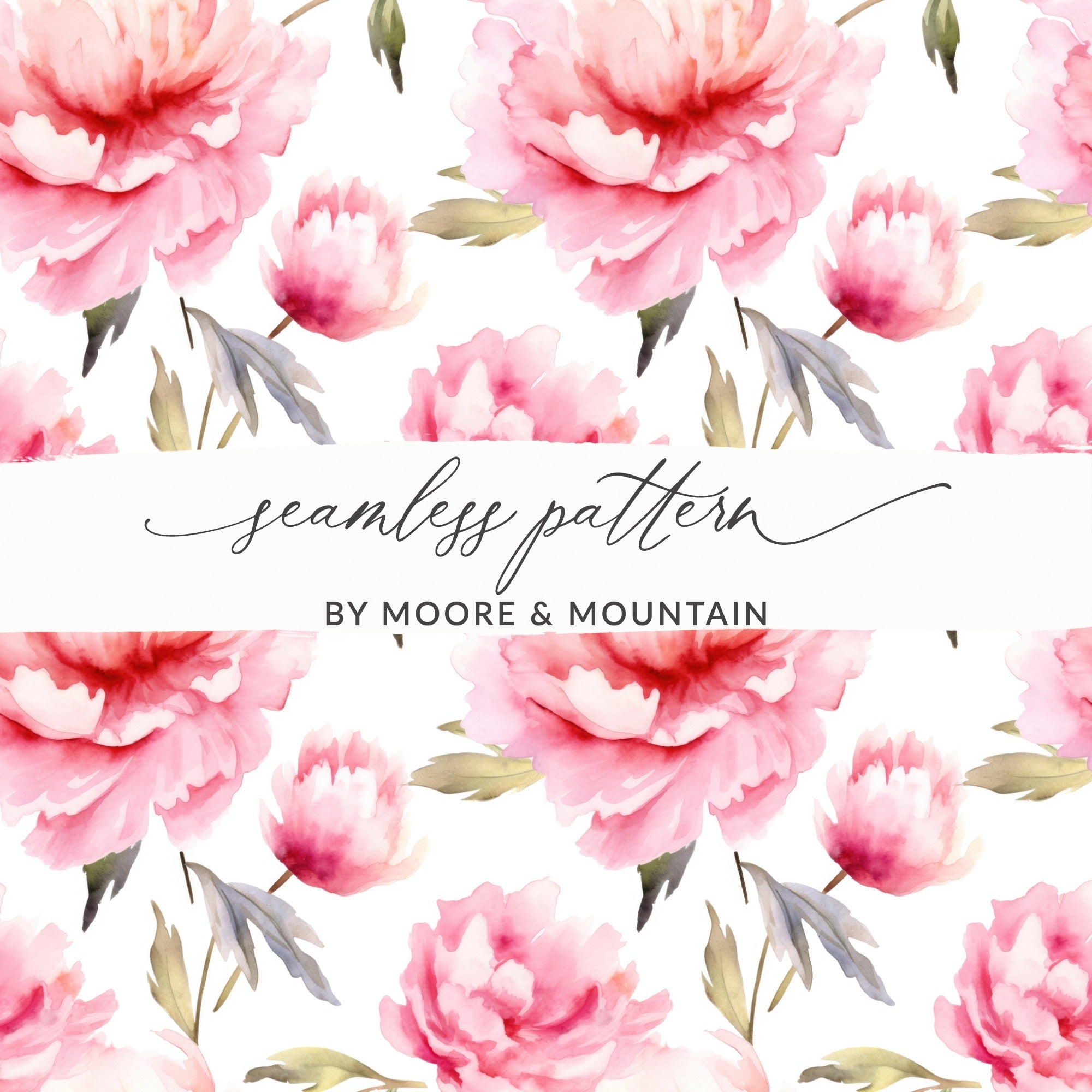 Pink Peony Seamless Pattern, Watercolor Floral, Digital Paper, Scrapbooking, Fabric Design, Repeat Pattern, Commercial Use Digital - Moore and Mountain
