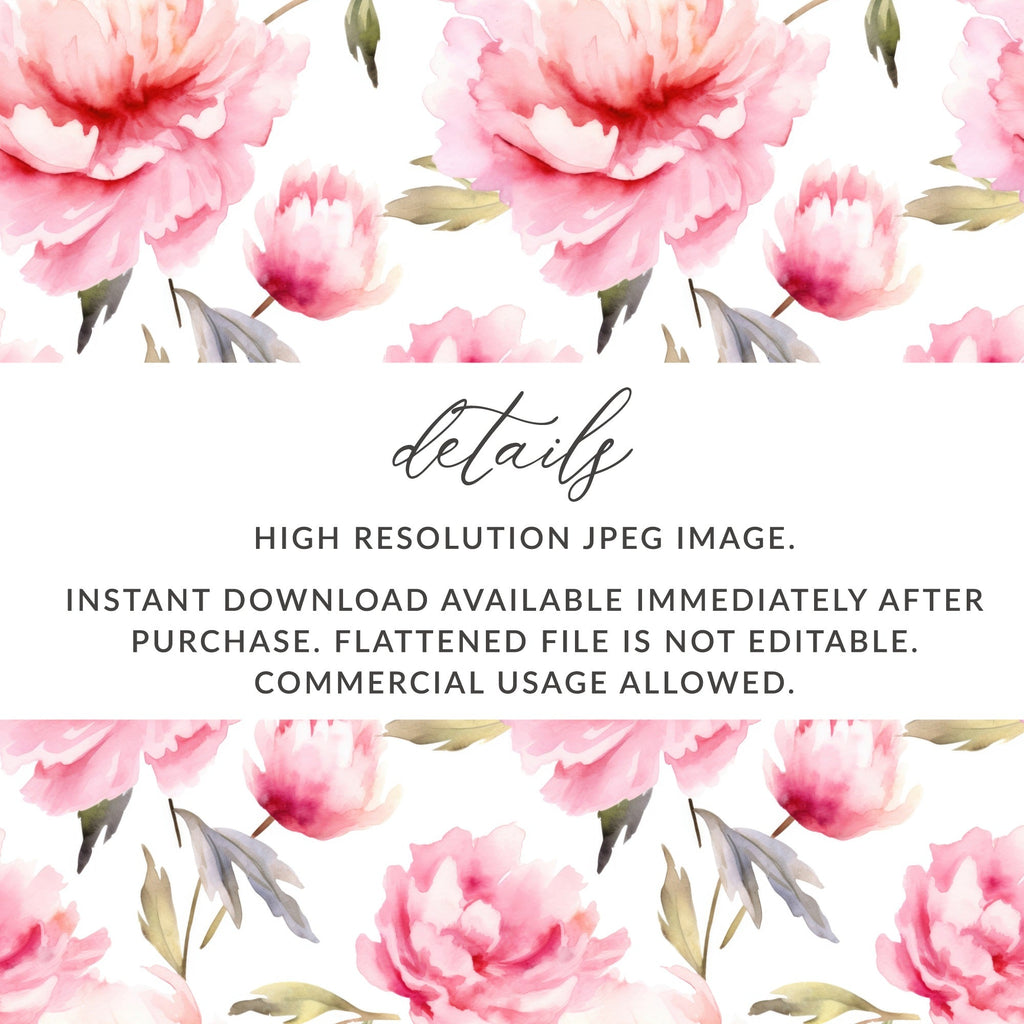 Pink Peony Seamless Pattern, Watercolor Floral, Digital Paper, Scrapbooking, Fabric Design, Repeat Pattern, Commercial Use Digital - Moore and Mountain