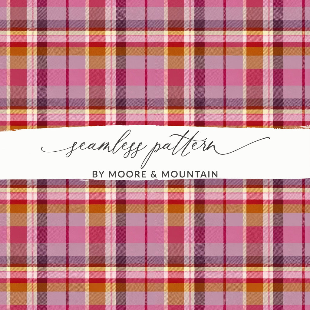 Pink Plaid Digital Paper, Seamless Tartan Pattern, Scrapbook Paper, Commercial Use, 12x12 JPEG Files, 2 Scales, Fabric Design - Moore and Mountain