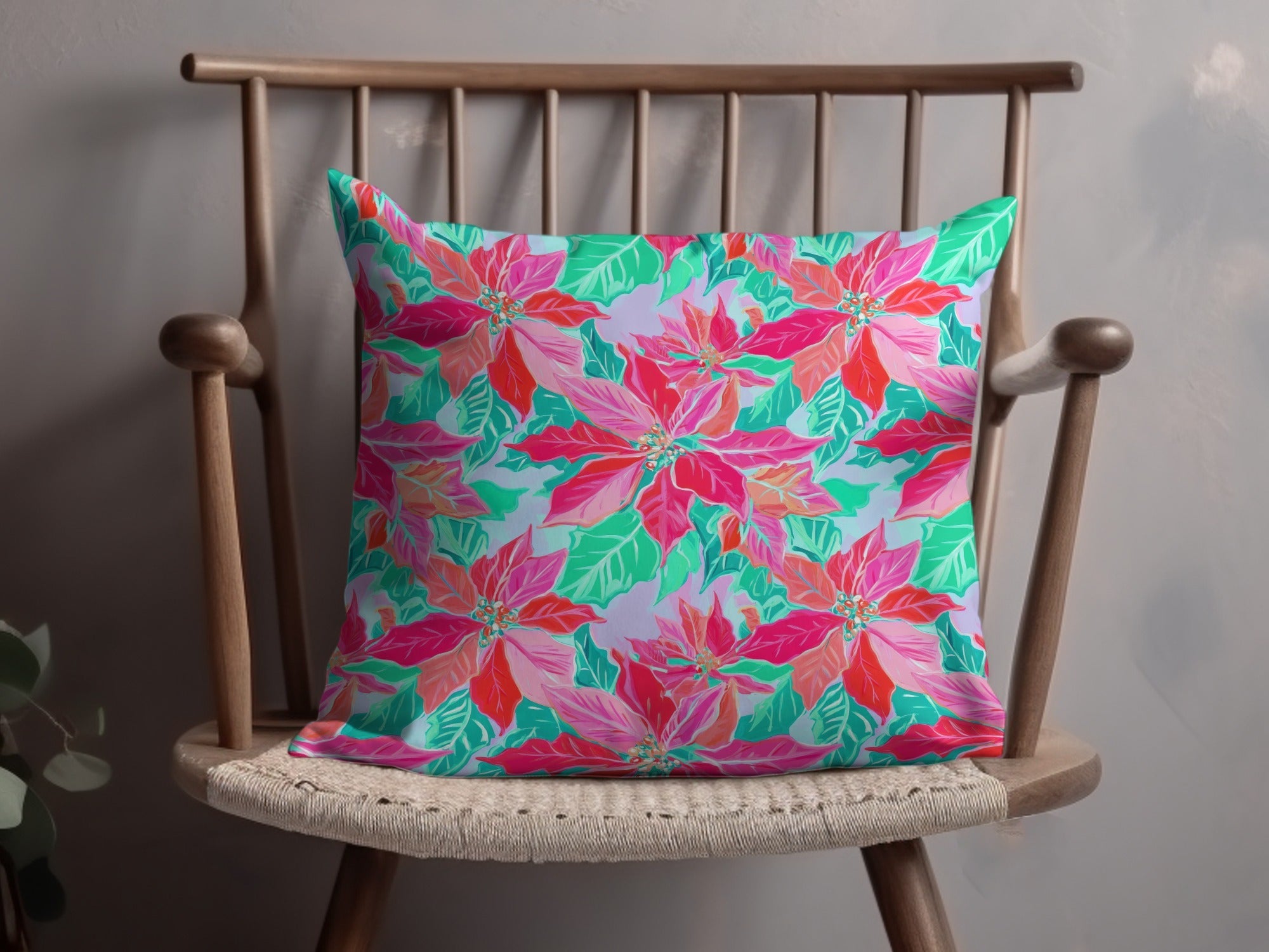 Pink Poinsettia Digital Paper, Christmas Floral Pattern, Winter Holiday Print, Seamless Texture, Festive Scrapbook, Watercolor Style - Moore and Mountain