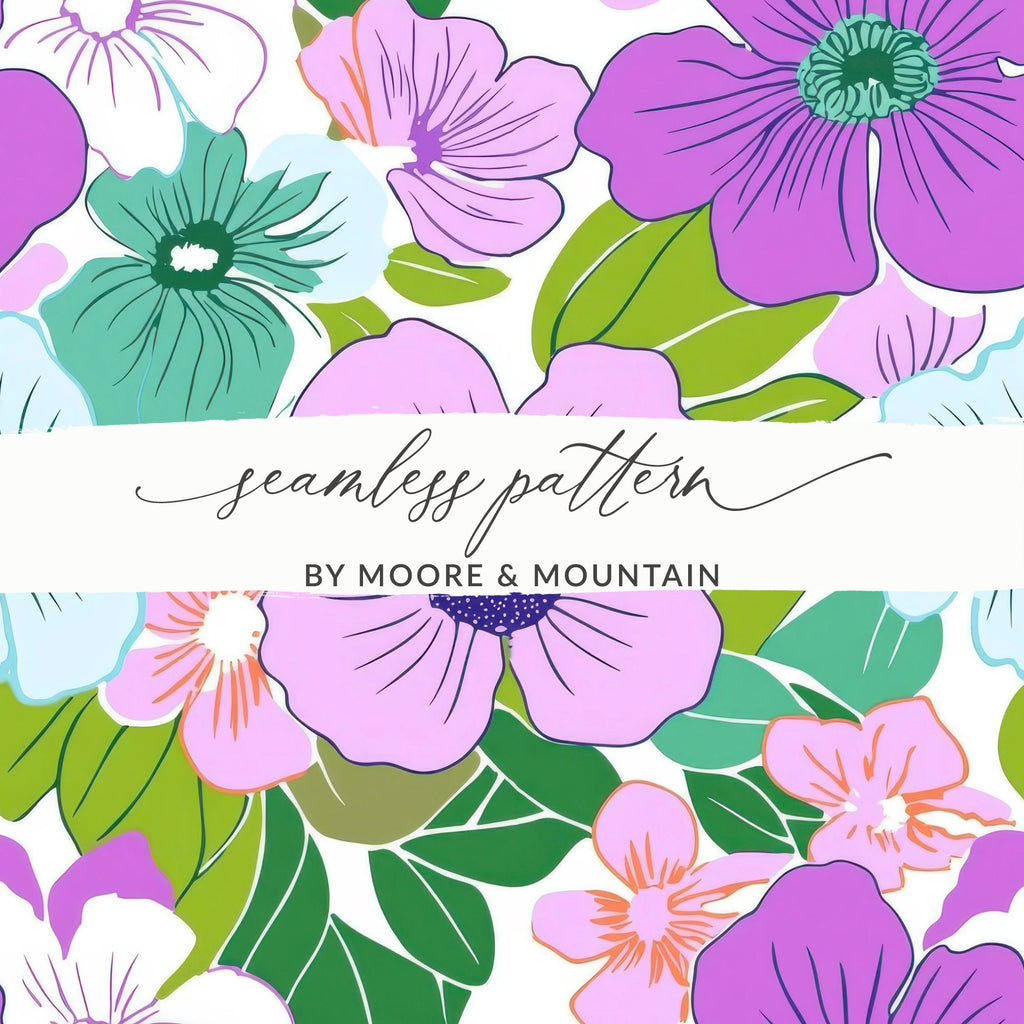 Pink Preppy Digital, 60s floral pattern, Groovy Floral Background, Retro Flower Design, Digital Prints, Sublimation Graphics - Moore and Mountain