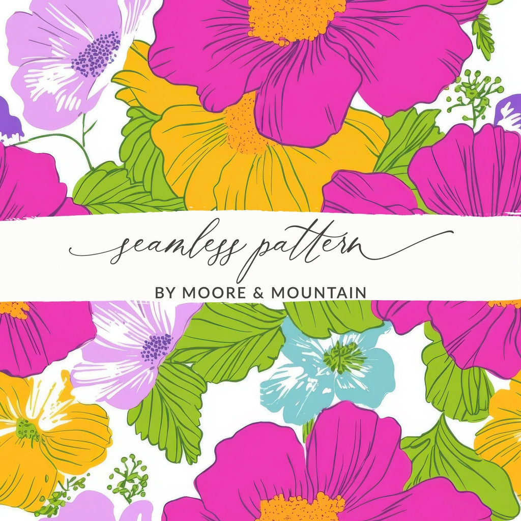 Pink Preppy Digital Paper, Groovy Floral Background, 60s Floral Pattern, Seamless Retro Flowers, Digital Download - Moore and Mountain