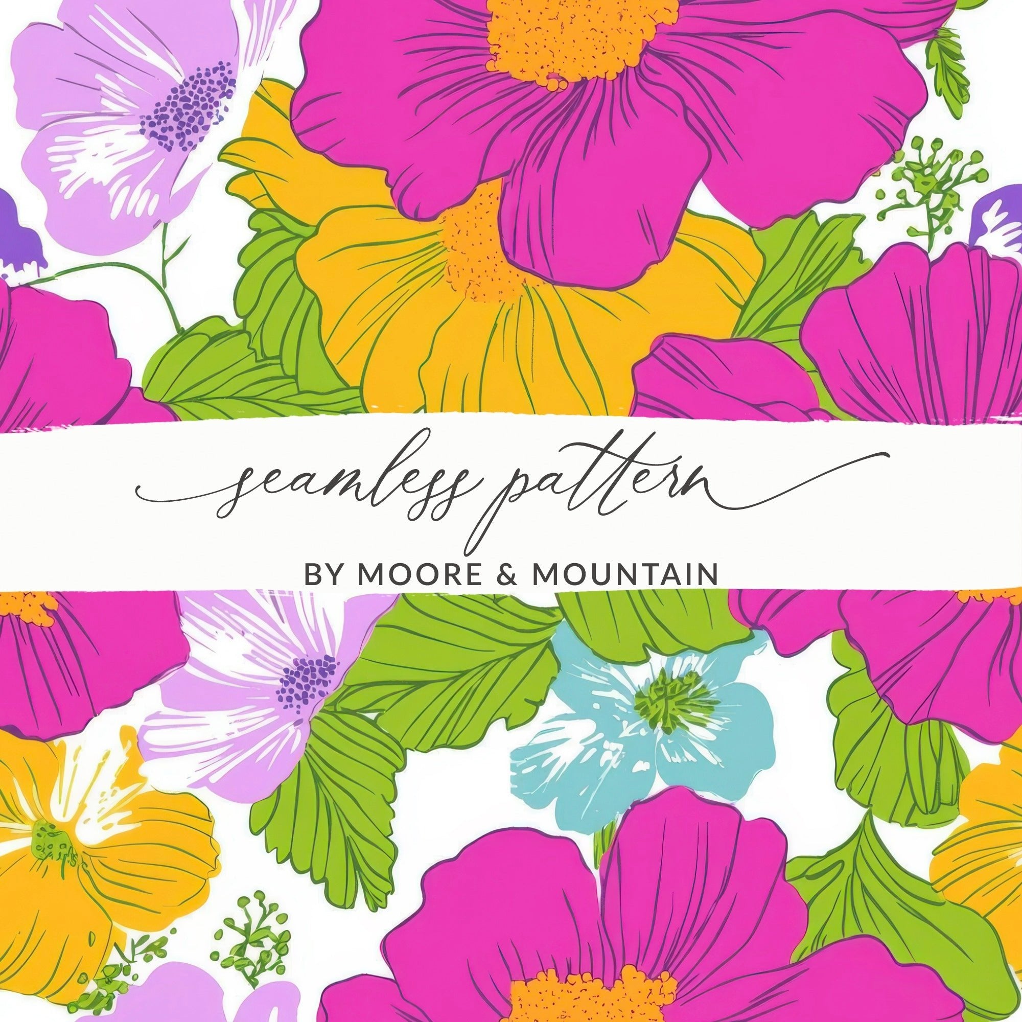 Pink Preppy Digital Paper, Groovy Floral Background, 60s Floral Pattern, Seamless Retro Flowers, Digital Download - Moore and Mountain