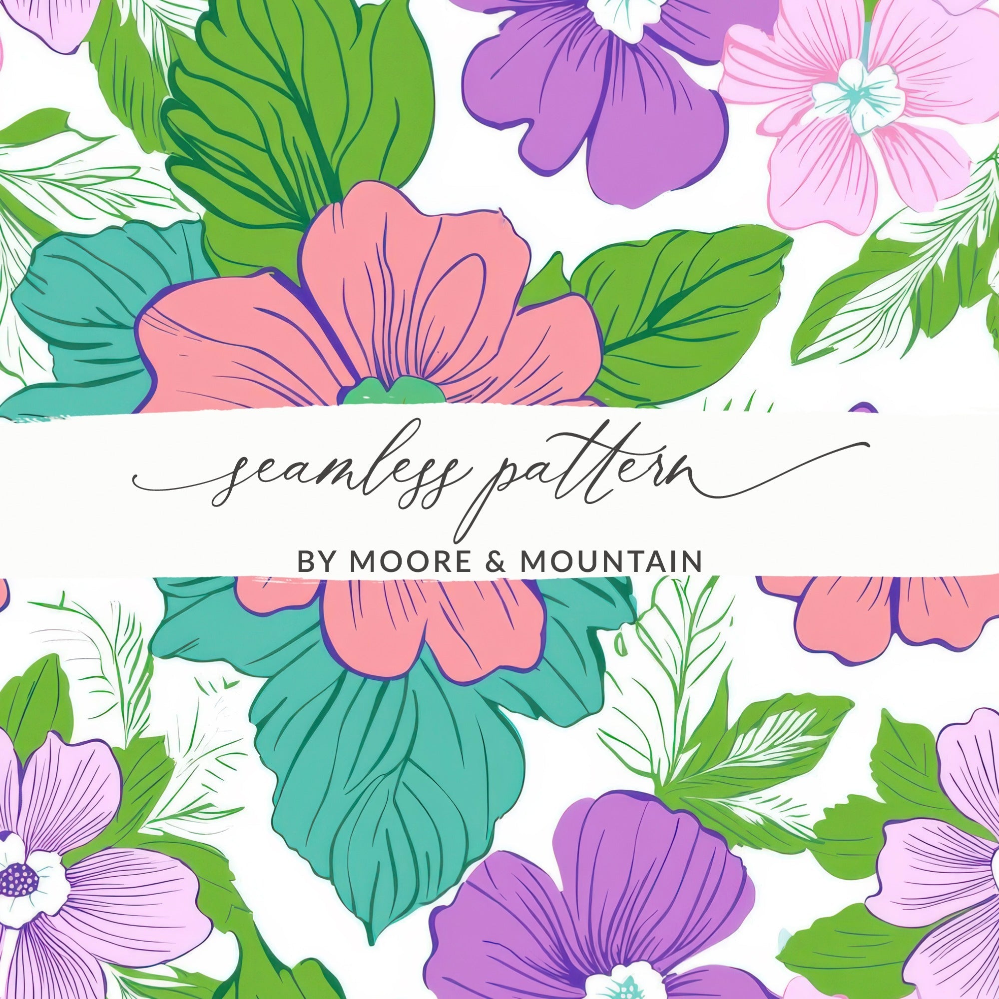 Pink Preppy Groovy Floral Background, 60s Floral Pattern, Digital Download, Seamless Retro Flowers, Floral Digital Paper - Moore and Mountain