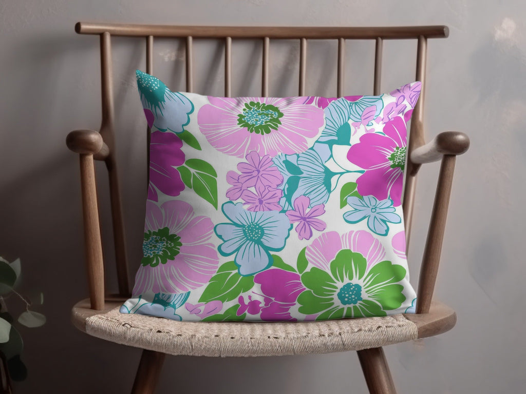 Pink Preppy Groovy Floral Background, Digital Seamless Retro Flowers Pattern, 60s Floral Pattern Design, Fabric Print, Wallpaper - Moore and Mountain