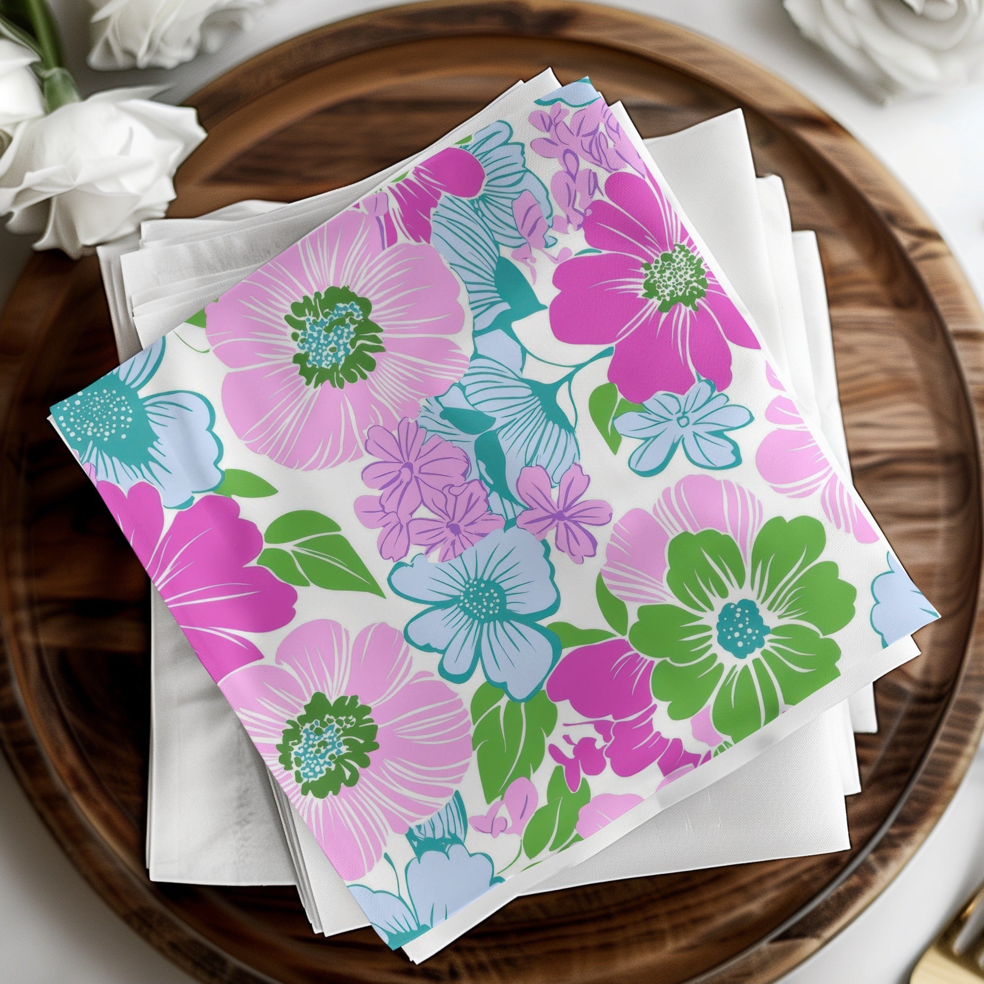 Pink Preppy Groovy Floral Background, Digital Seamless Retro Flowers Pattern, 60s Floral Pattern Design, Fabric Print, Wallpaper - Moore and Mountain