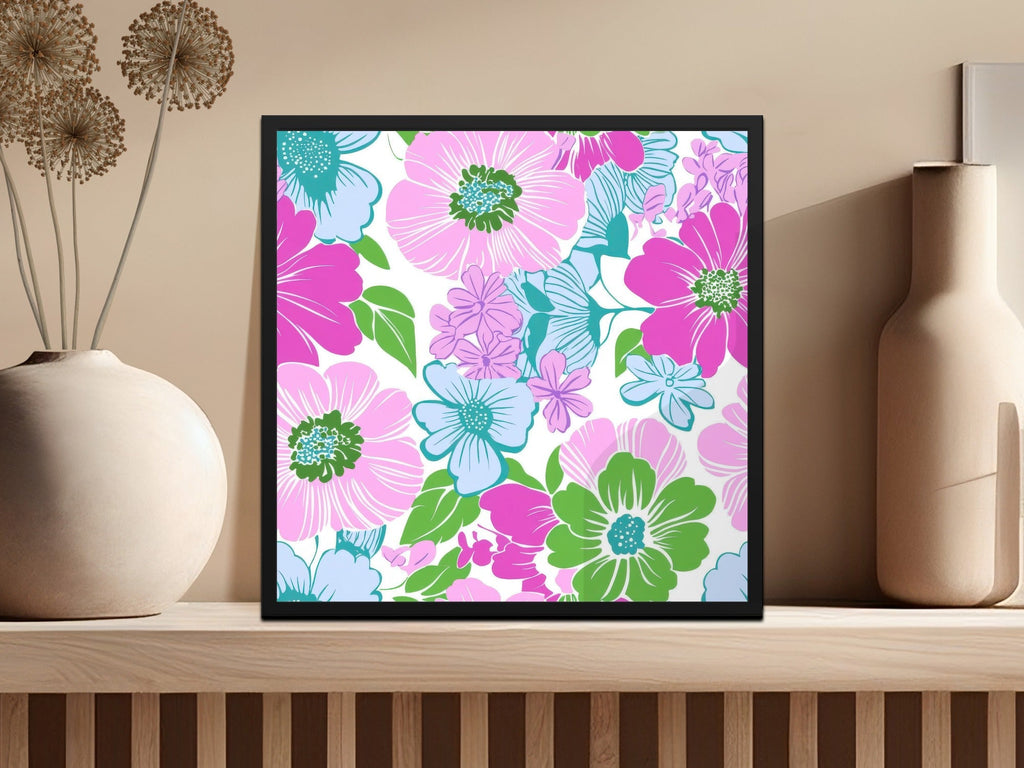 Pink Preppy Groovy Floral Background, Digital Seamless Retro Flowers Pattern, 60s Floral Pattern Design, Fabric Print, Wallpaper - Moore and Mountain