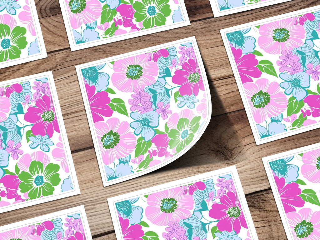 Pink Preppy Groovy Floral Background, Digital Seamless Retro Flowers Pattern, 60s Floral Pattern Design, Fabric Print, Wallpaper - Moore and Mountain