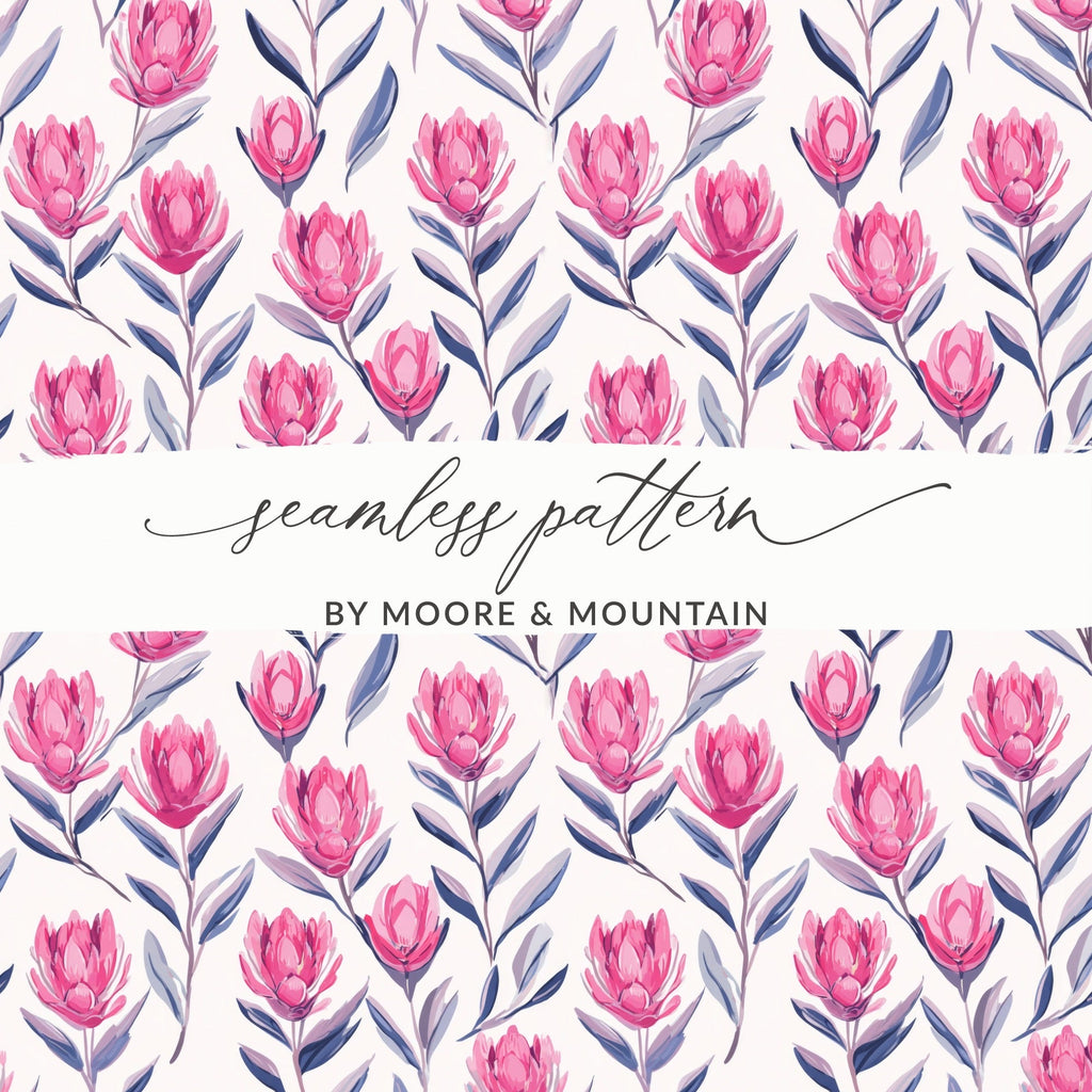 Pink Protea Flower Digital Paper, Watercolor Floral Pattern, Summer Seamless Pattern, Flower Pattern, Commercial Use, Scrapbook Paper - Moore and Mountain