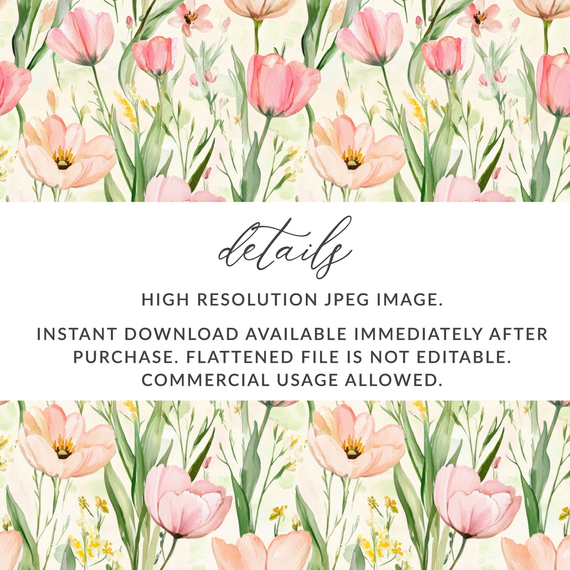 Pink Tulip Pattern Digital Paper, Watercolor Pink Floral Tulips Spring - Moore and Mountain