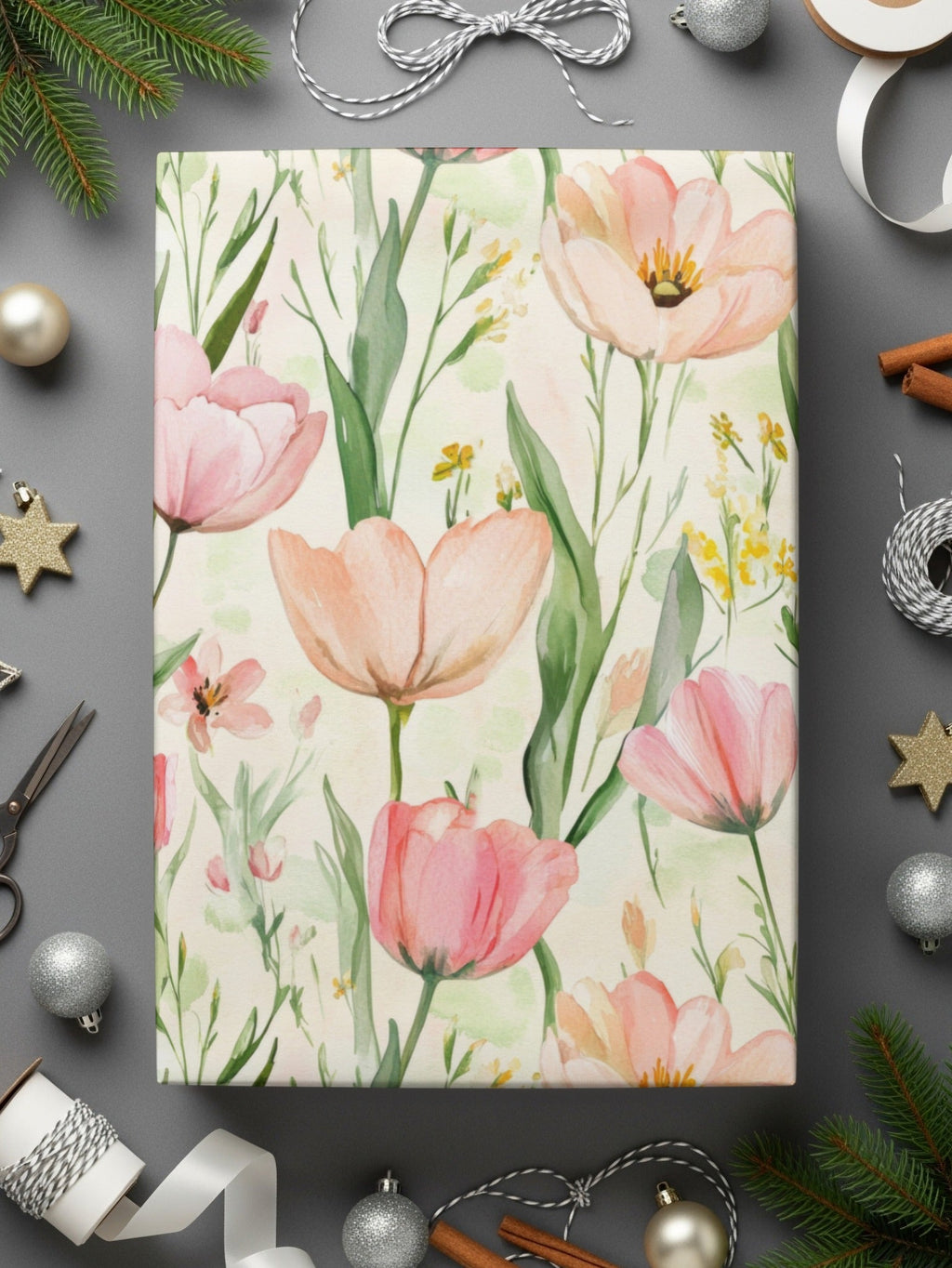 Pink Tulip Pattern Digital Paper, Watercolor Pink Floral Tulips Spring - Moore and Mountain