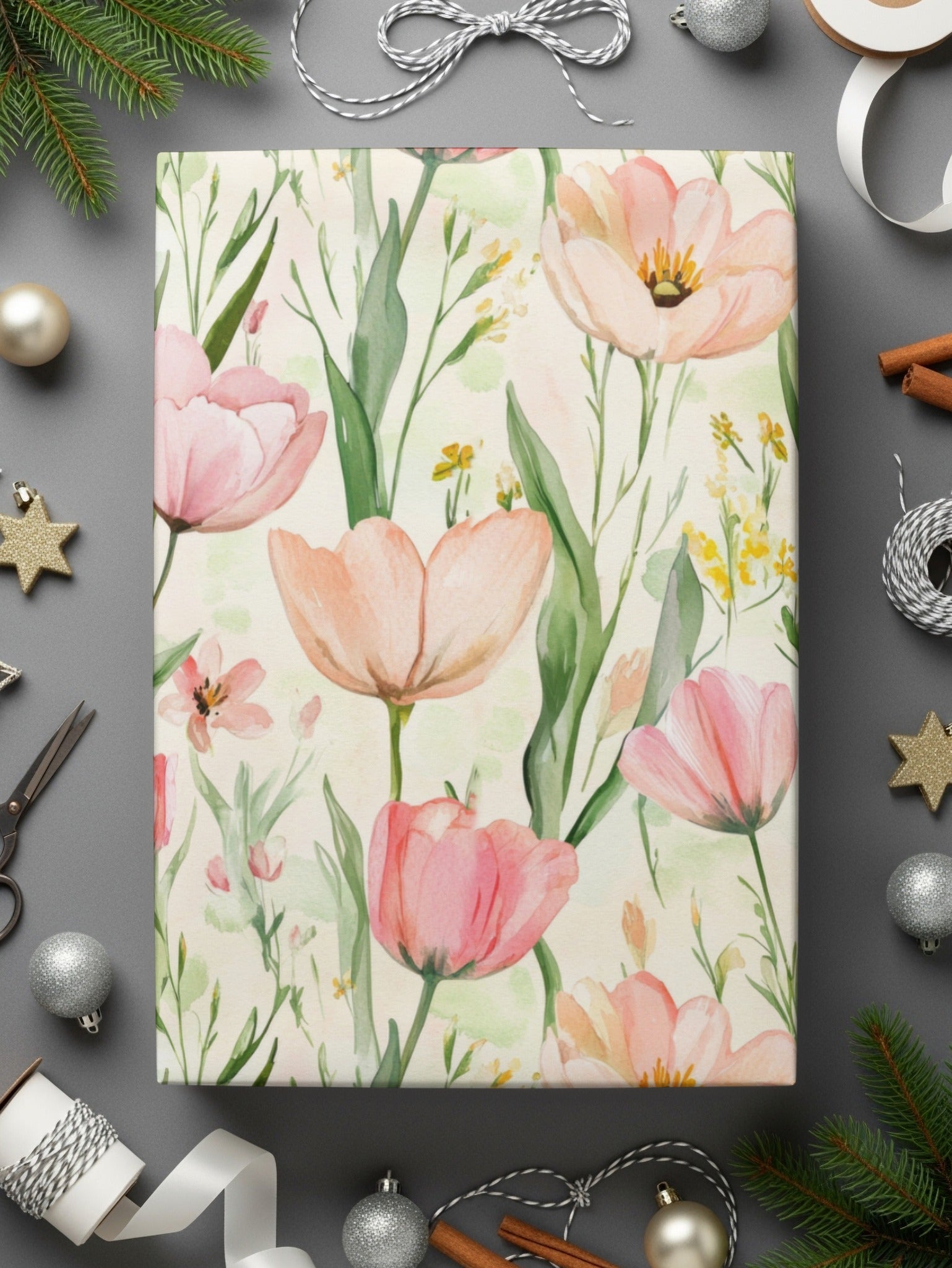 Pink Tulip Pattern Digital Paper, Watercolor Pink Floral Tulips Spring - Moore and Mountain