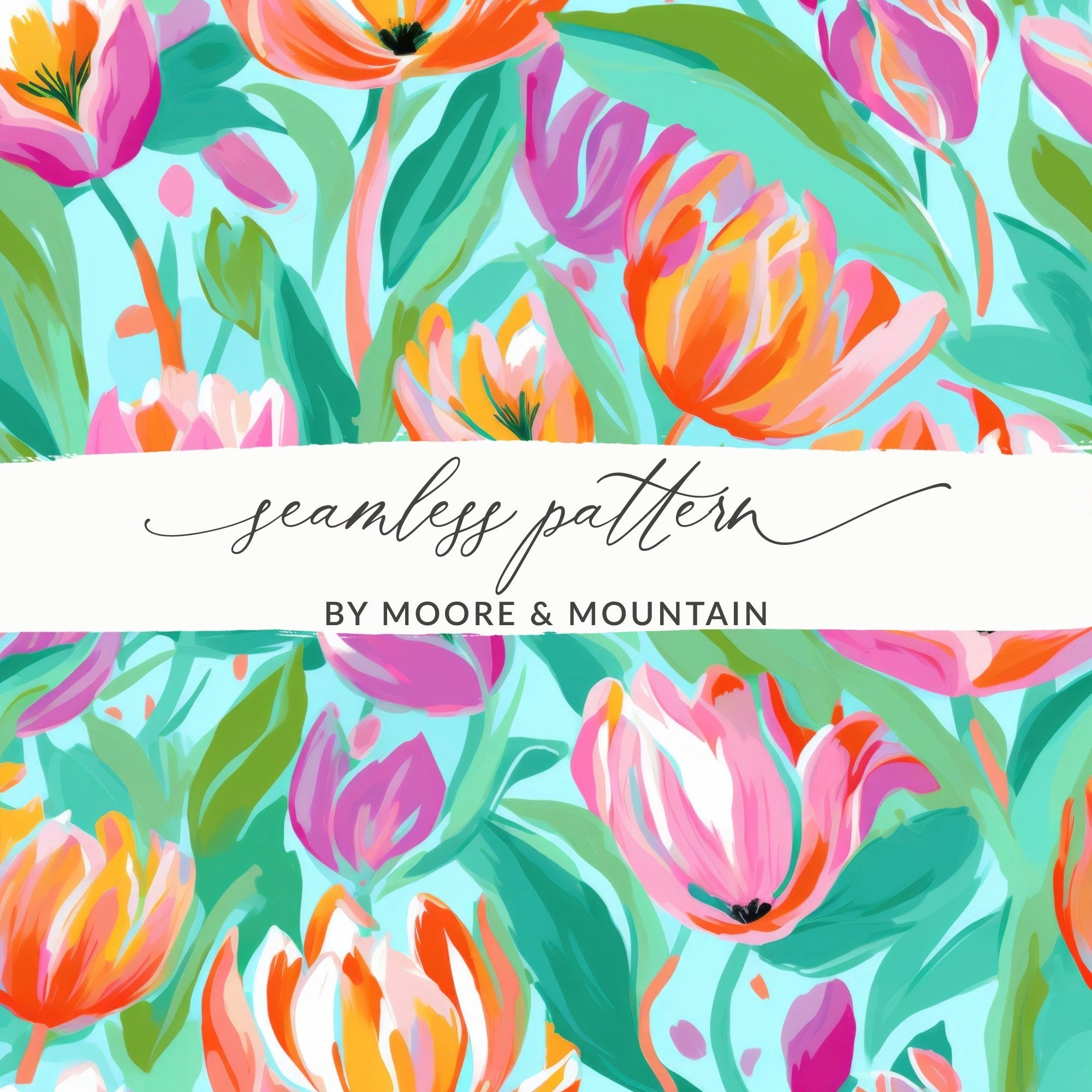 Pink Tulip Seamless Pattern, Floral Digital Paper, Spring Flower Design, Fabric Design, Commercial Use, Digital Download, Printable Pattern - Moore and Mountain