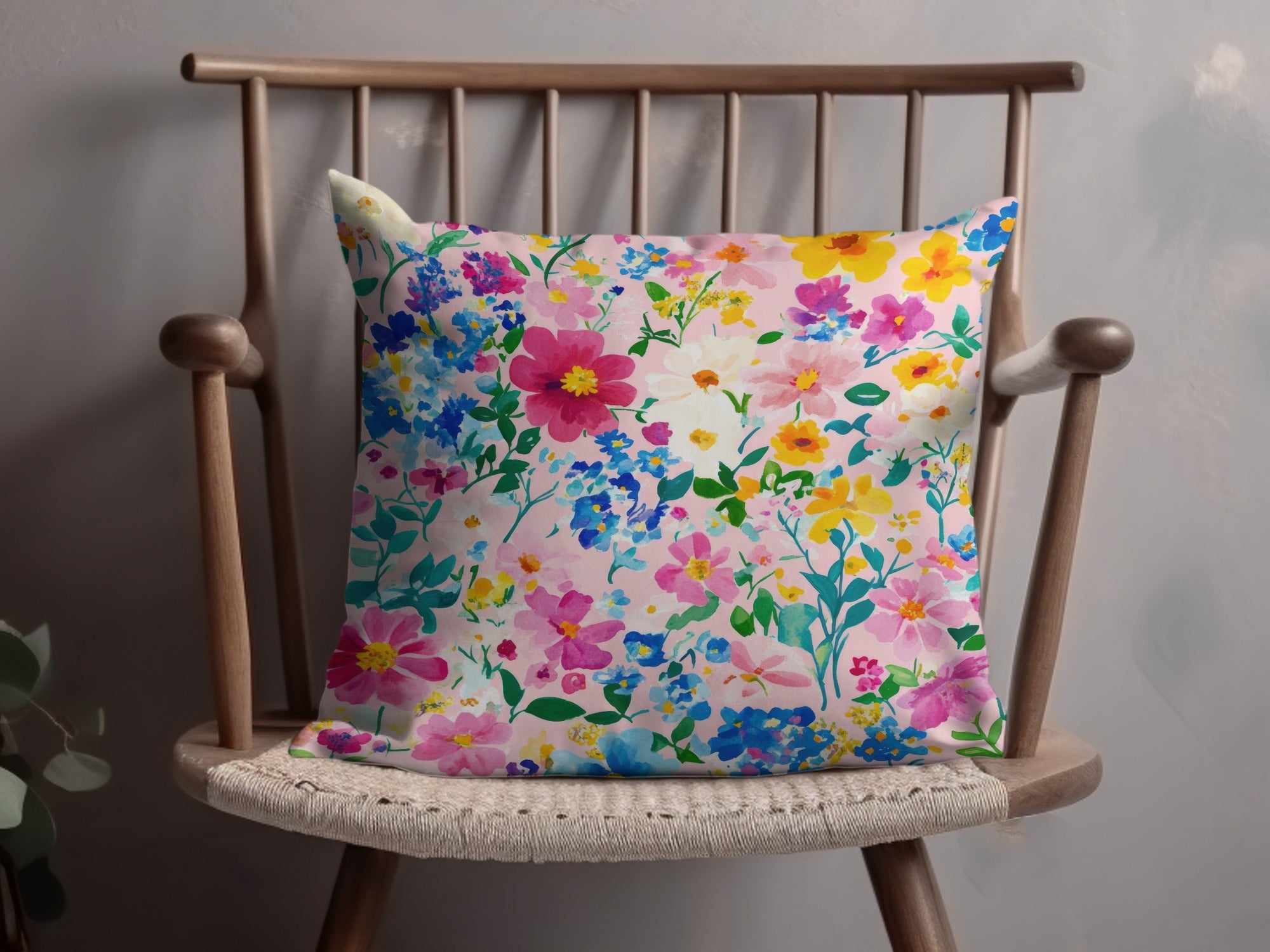 Pink Watercolor Floral Digital Paper, Summer Flower Pattern, Blue Pink Yellow Flowers, Abstract Botanical Seamless Texture, Printable Art - Moore and Mountain