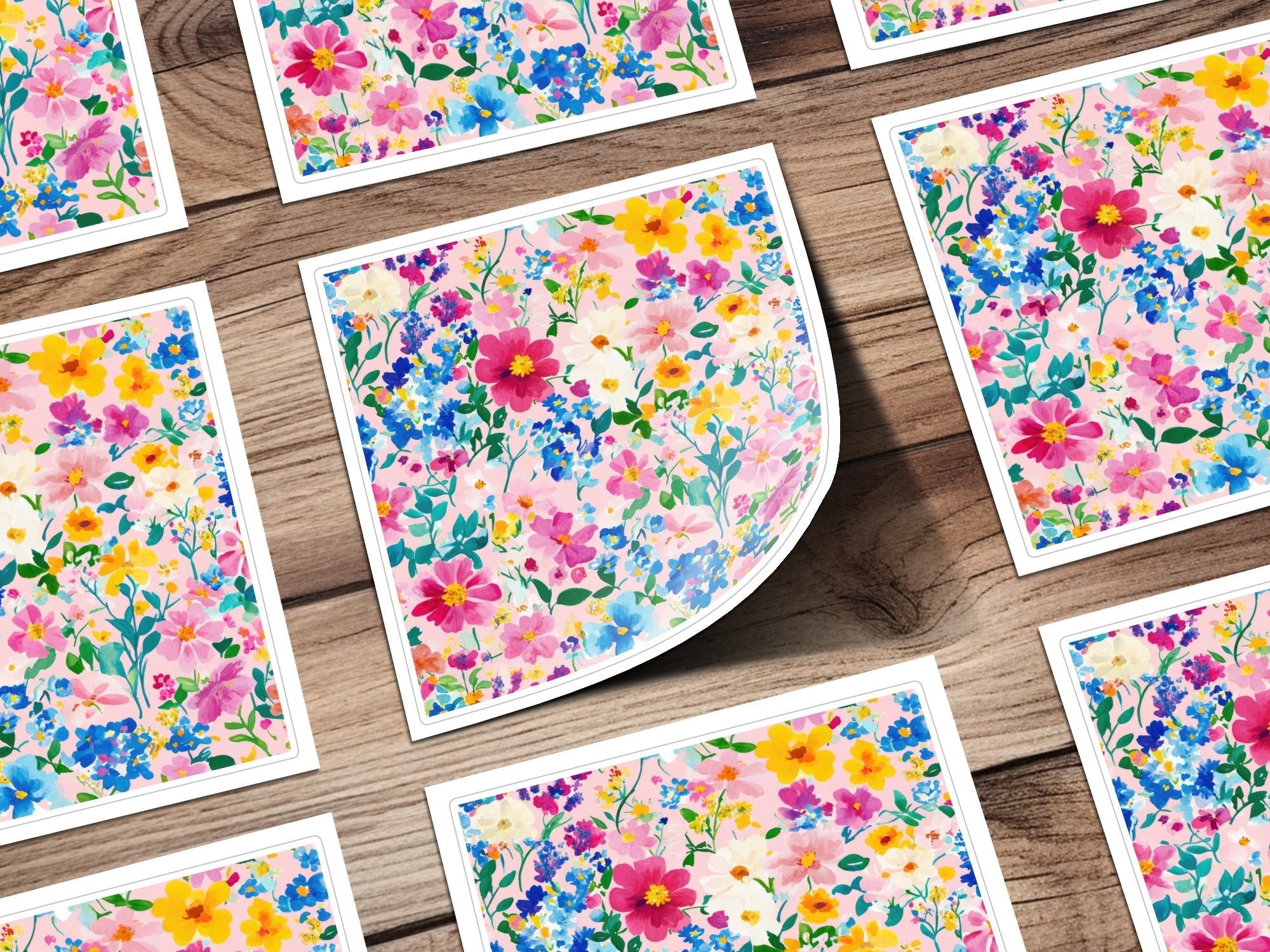 Pink Watercolor Floral Digital Paper, Summer Flower Pattern, Blue Pink Yellow Flowers, Abstract Botanical Seamless Texture, Printable Art - Moore and Mountain