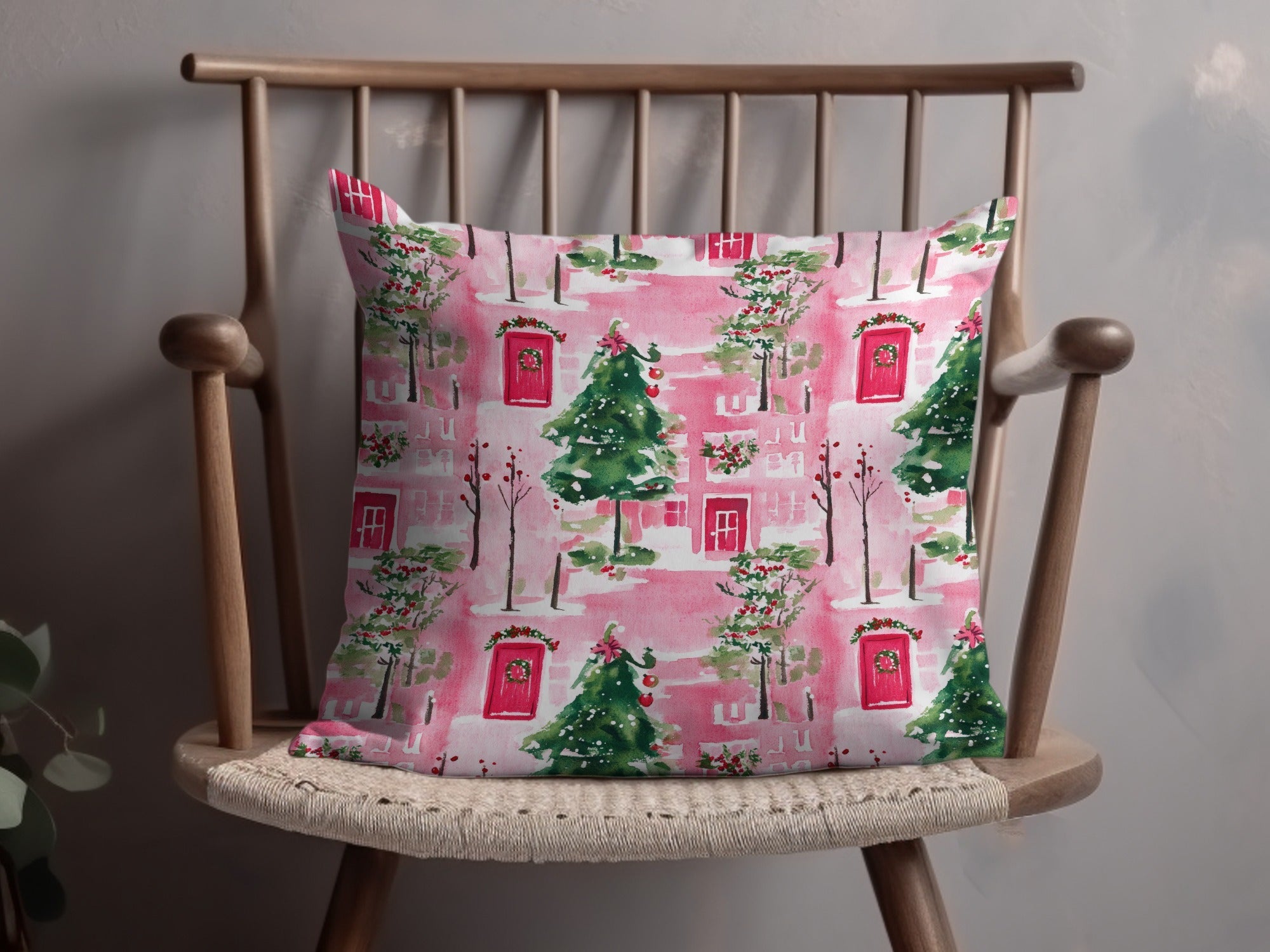 Pink Winter Watercolor Christmas Pattern Digital Paper, Holiday Seamless Design, Festive Digital Download, Scrapbooking Paper - Moore and Mountain