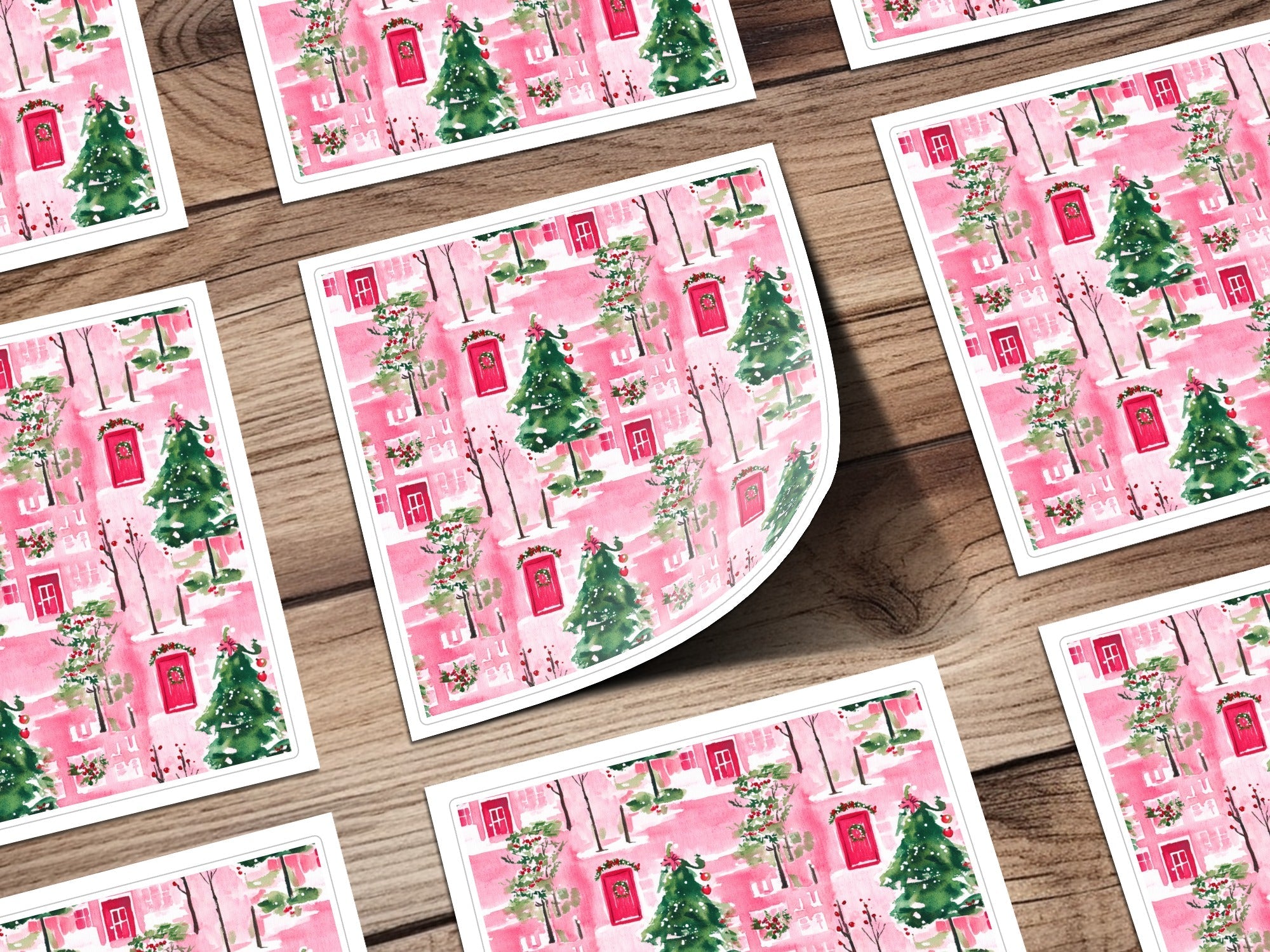 Pink Winter Watercolor Christmas Pattern Digital Paper, Holiday Seamless Design, Festive Digital Download, Scrapbooking Paper - Moore and Mountain