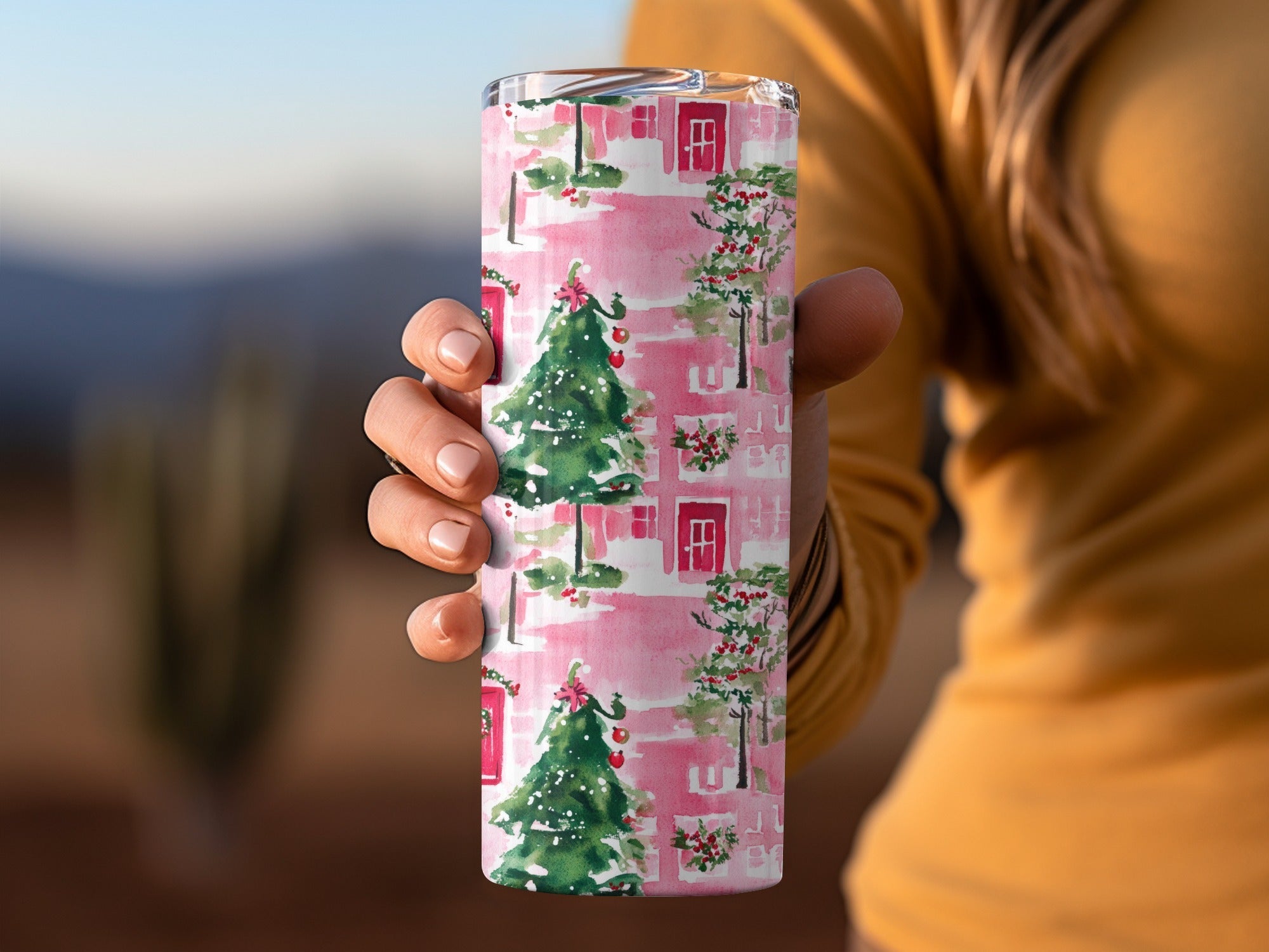 Pink Winter Watercolor Christmas Pattern Digital Paper, Holiday Seamless Design, Festive Digital Download, Scrapbooking Paper - Moore and Mountain