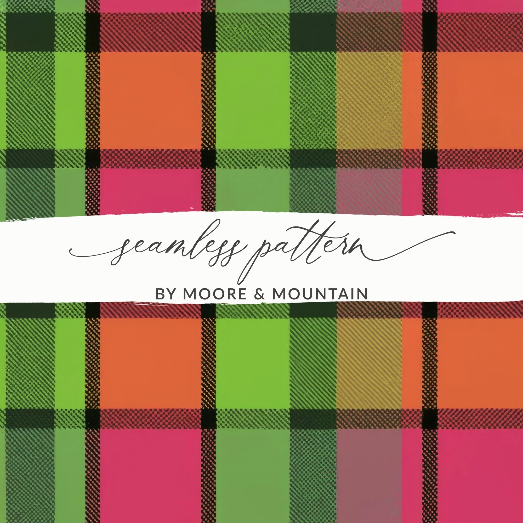 Plaid Digital Paper, Seamless Tartan Pattern, Scrapbook Paper, Fabric Design, Commercial Use, Green Pink Orange, Digital Downloads - Moore and Mountain