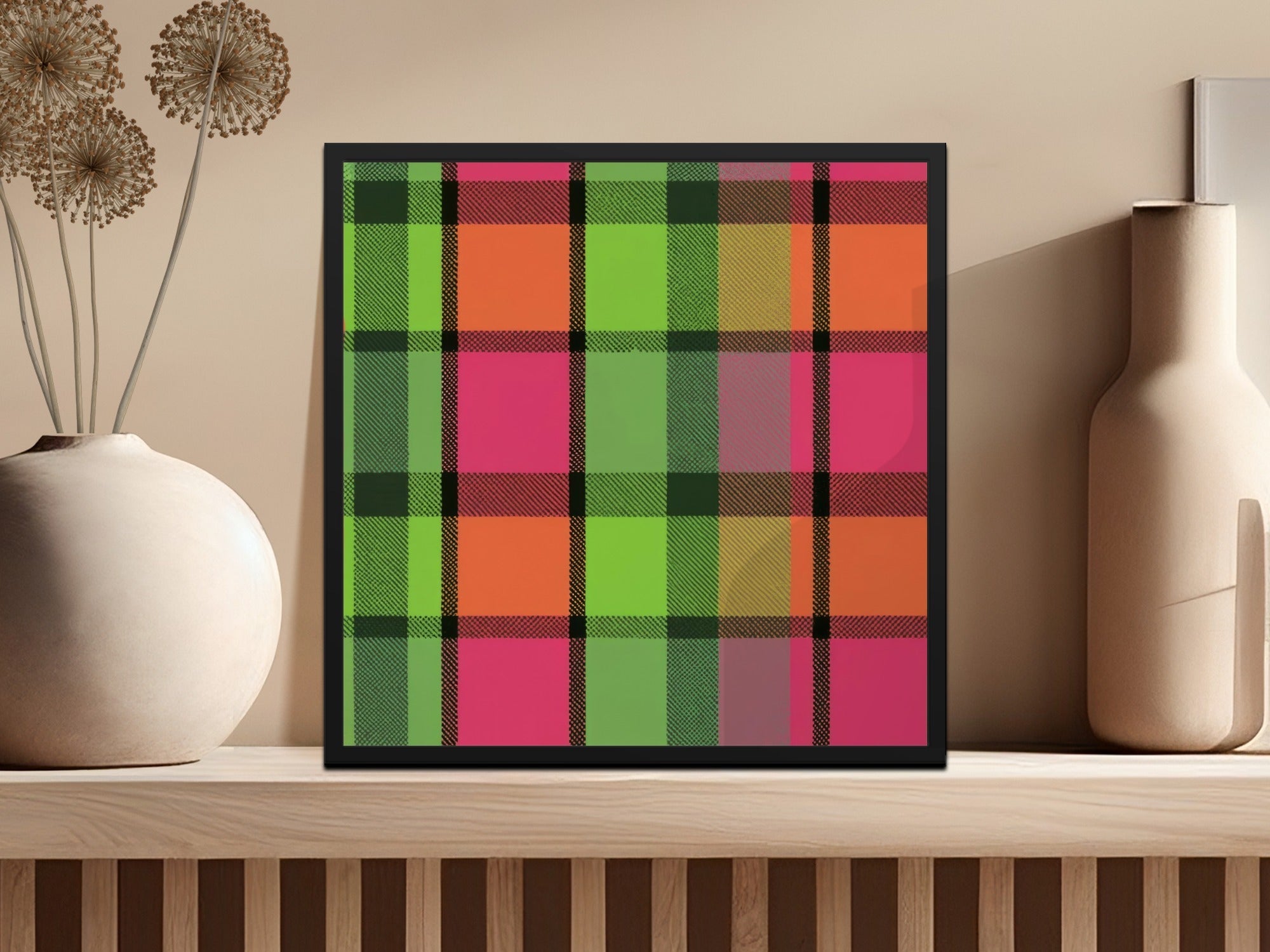 Plaid Digital Paper, Seamless Tartan Pattern, Scrapbook Paper, Fabric Design, Commercial Use, Green Pink Orange, Digital Downloads - Moore and Mountain