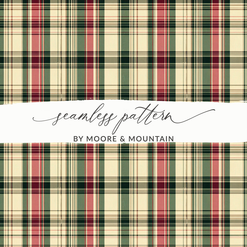 Plaid Patterns Classic Red Green and Beige Colour Digital - Moore and Mountain