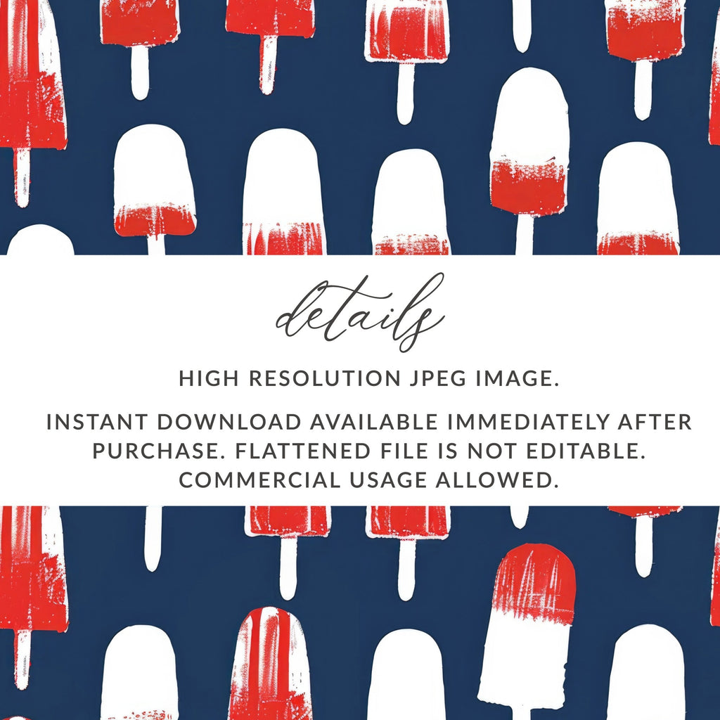 Popsicle Seamless Pattern Digital Paper, Red White Blue Design, Summer Print, 4th July Background, Patriotic Digital Download - Moore and Mountain