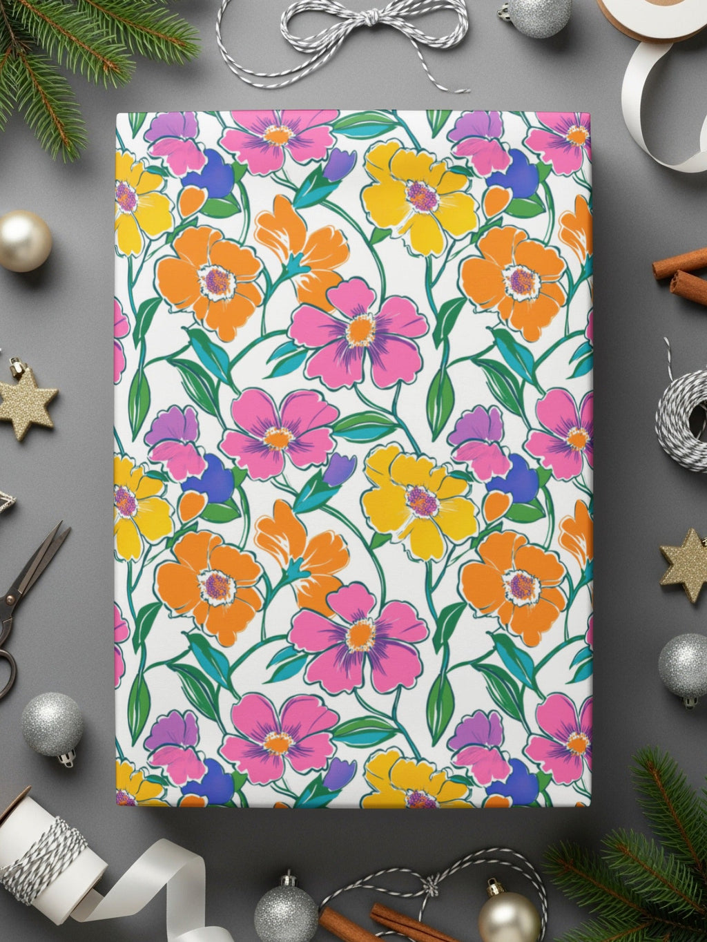 Preppy 60's Floral Pattern Digital Background, Pink Yellow Orange Flowers Seamless Pattern, Retro Floral Printable Design, Vibrant Floral - Moore and Mountain