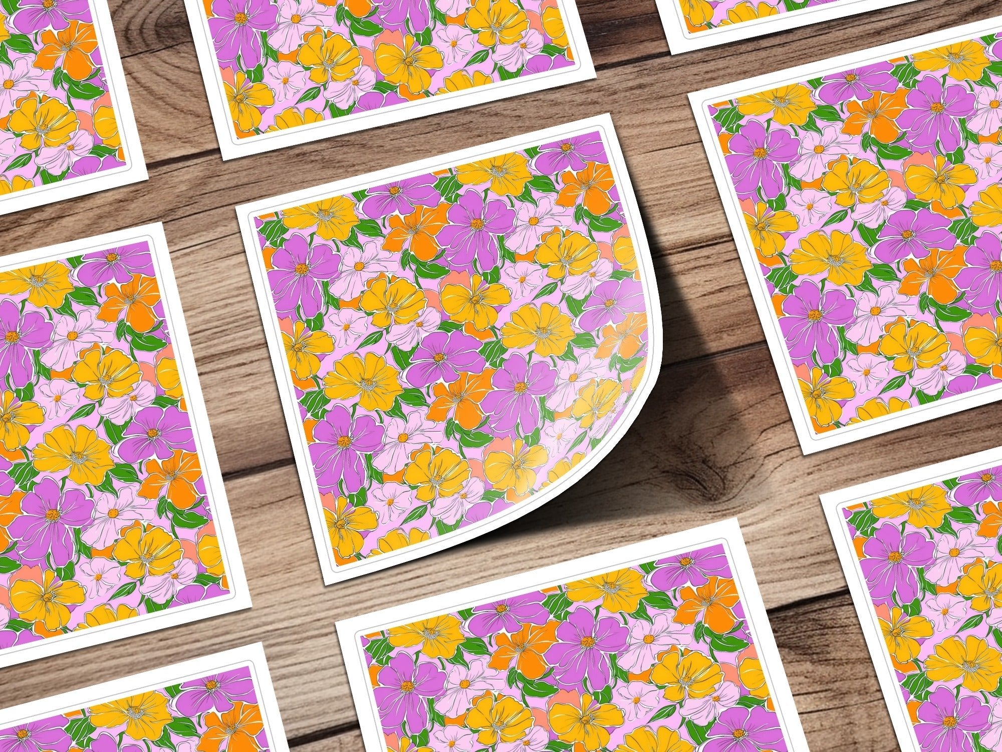 Preppy 60's floral pattern, pink orange seamless pattern, digital background, vibrant flower digital paper, retro floral print digital product - Moore and Mountain