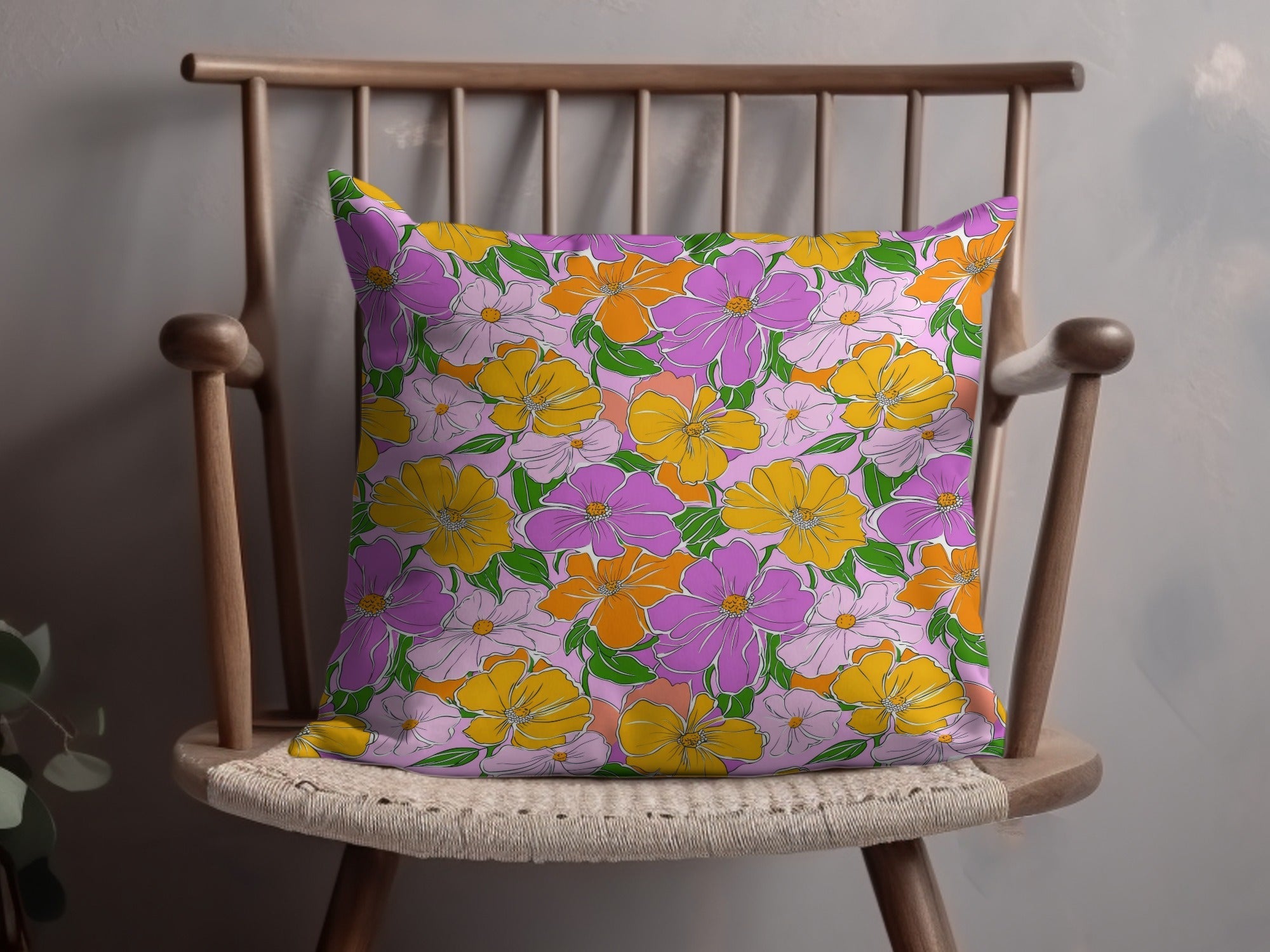 Preppy 60's floral pattern, pink orange seamless pattern, digital background, vibrant flower digital paper, retro floral print digital product - Moore and Mountain