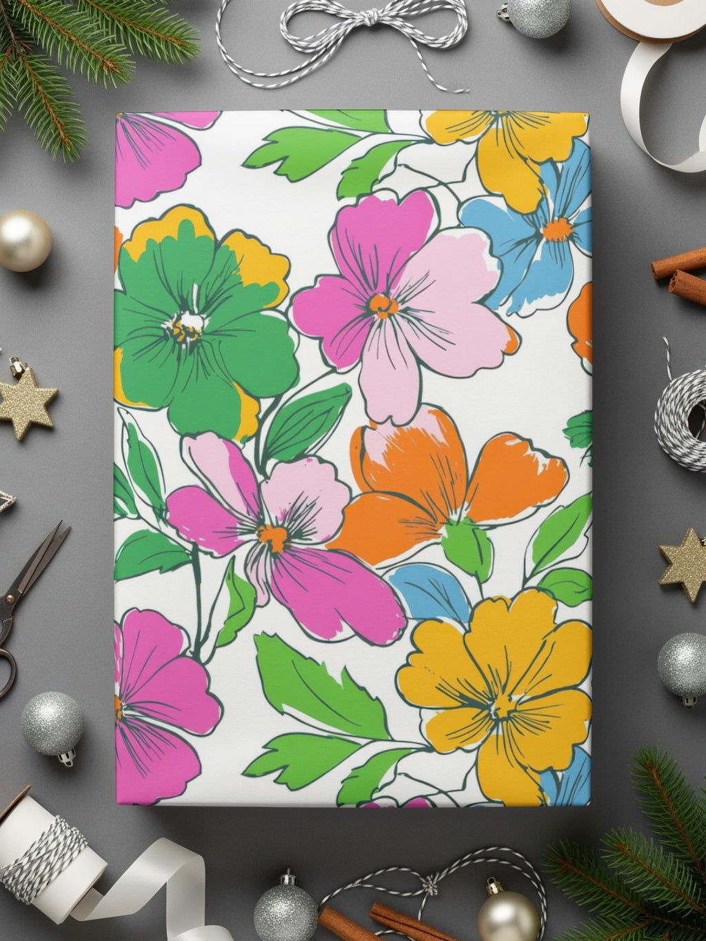 Preppy 60's floral pattern, seamless pattern, digital background, pink, yellow, orange, green, blue flower pattern, digital paper - Moore and Mountain