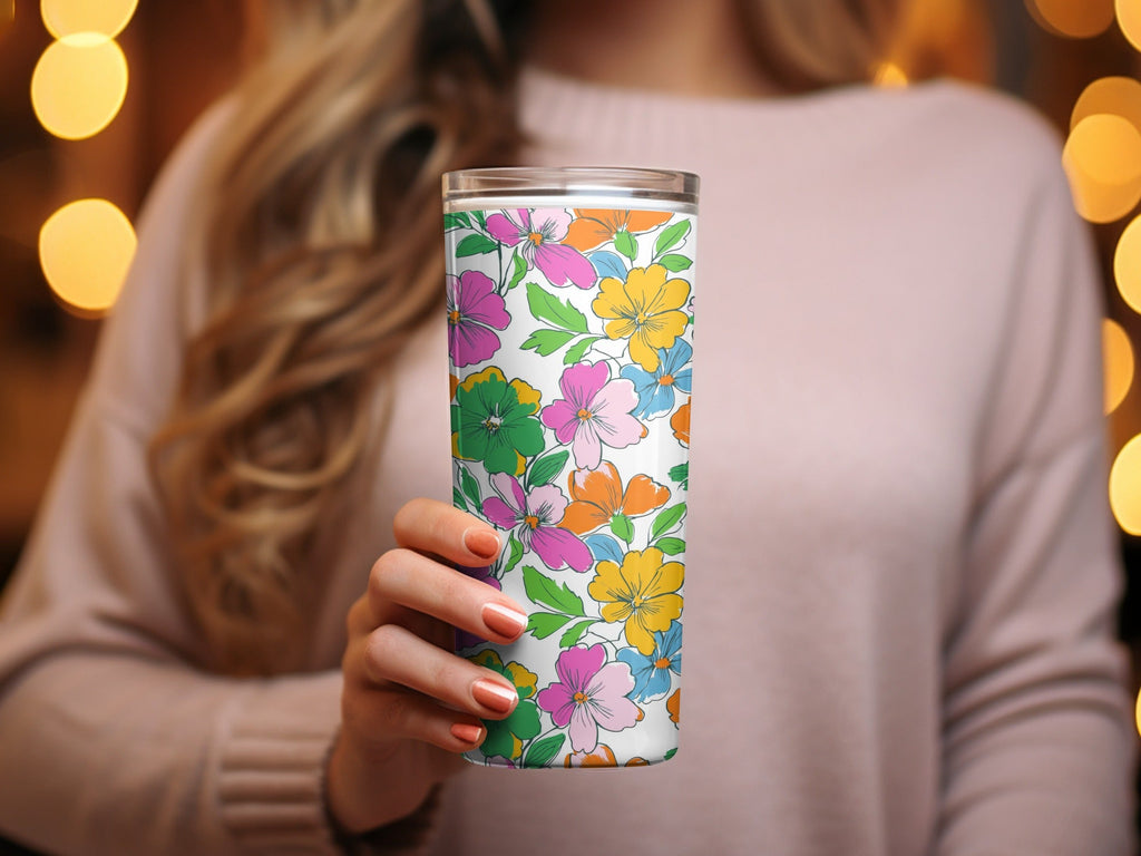 Preppy 60's floral pattern, seamless pattern, digital background, pink, yellow, orange, green, blue flower pattern, digital paper - Moore and Mountain