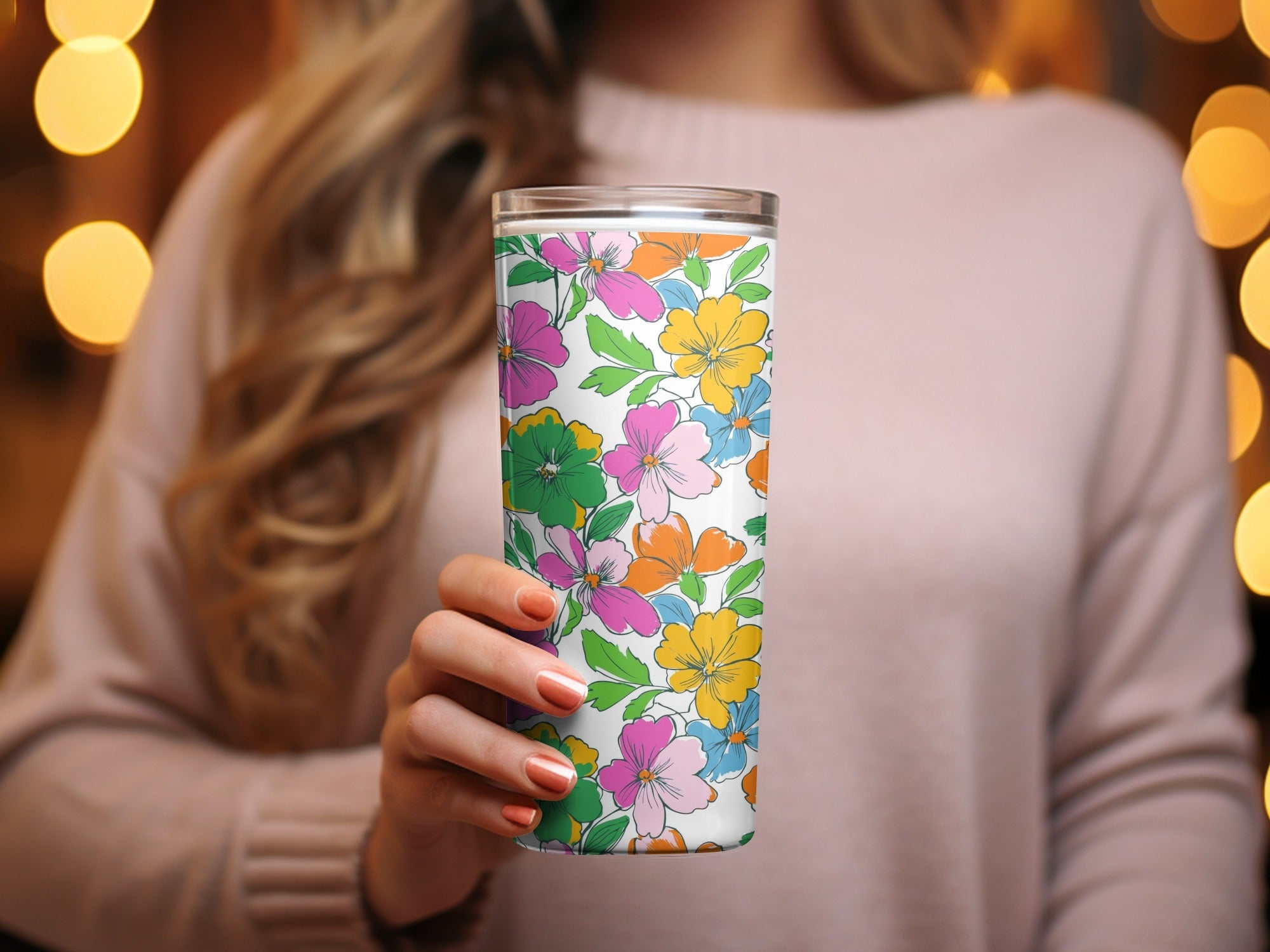 Preppy 60's floral pattern, seamless pattern, digital background, pink, yellow, orange, green, blue flower pattern, digital paper - Moore and Mountain