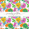 Preppy 60's floral pattern, seamless pattern, digital background, pink, yellow, orange, green, blue flower pattern, digital paper - Moore and Mountain