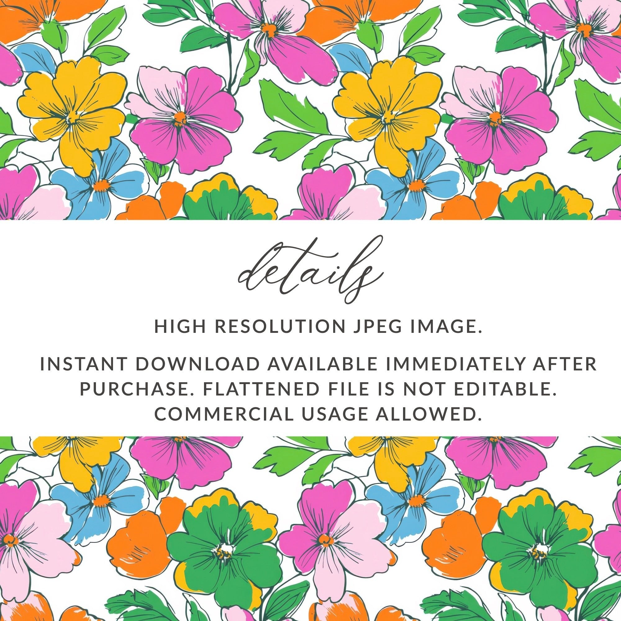 Preppy 60's floral pattern, seamless pattern, digital background, pink, yellow, orange, green, blue flower pattern, digital paper - Moore and Mountain