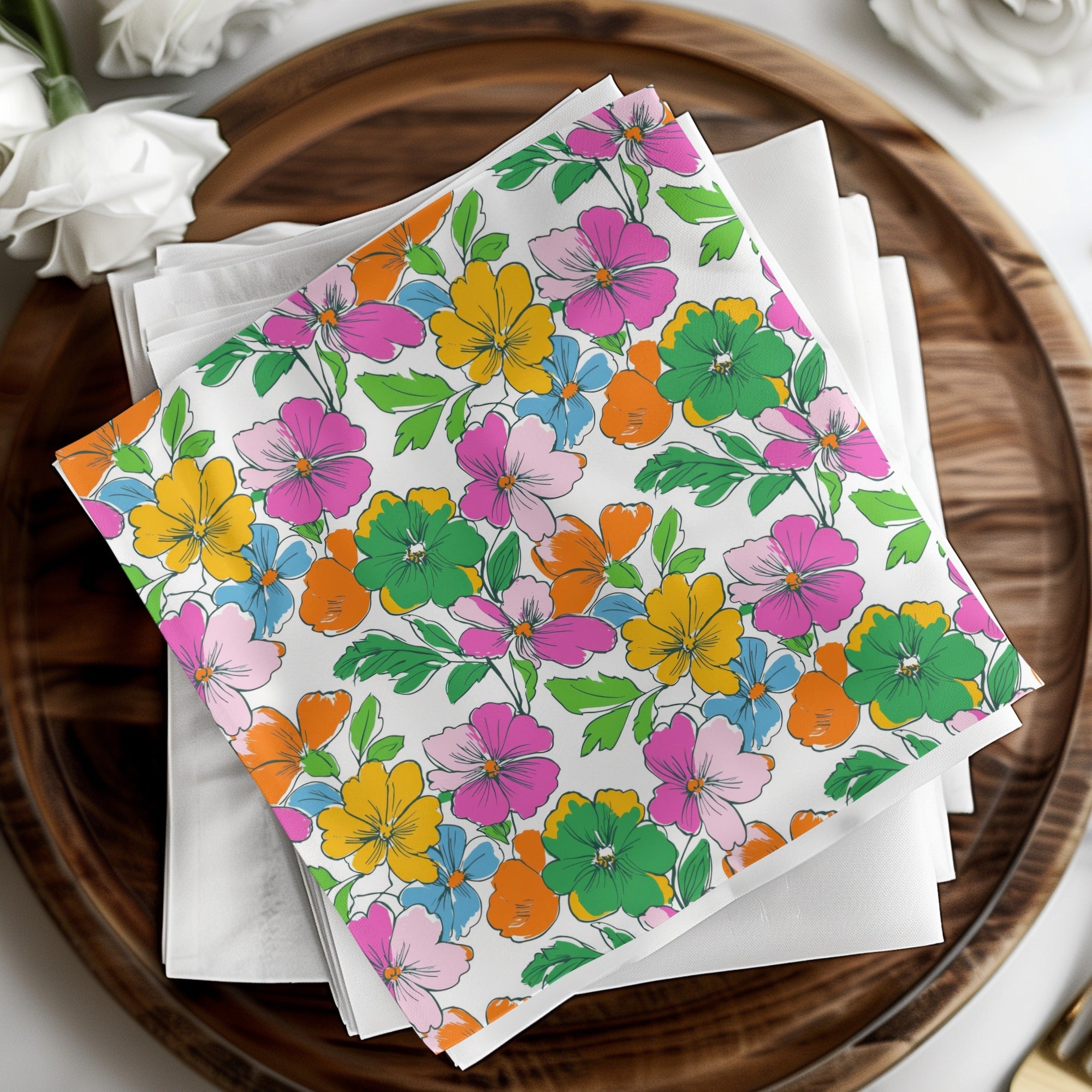 Preppy 60's floral pattern, seamless pattern, digital background, pink, yellow, orange, green, blue flower pattern, digital paper - Moore and Mountain