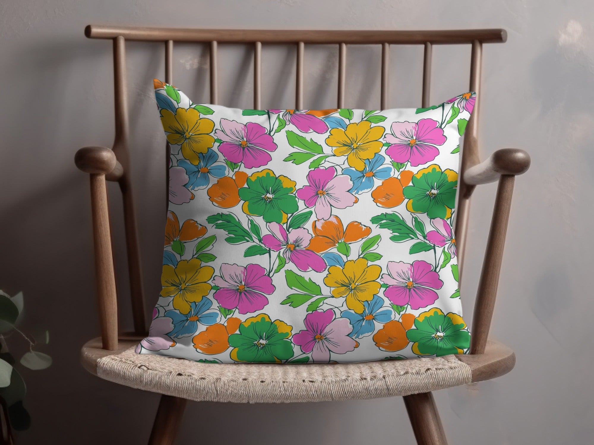 Preppy 60's floral pattern, seamless pattern, digital background, pink, yellow, orange, green, blue flower pattern, digital paper - Moore and Mountain