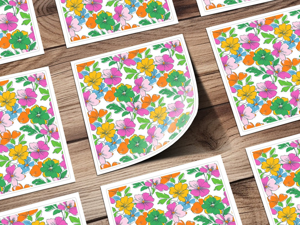 Preppy 60's floral pattern, seamless pattern, digital background, pink, yellow, orange, green, blue flower pattern, digital paper - Moore and Mountain