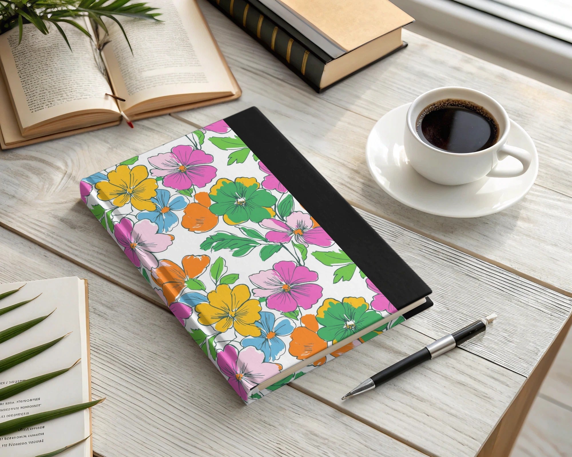 Preppy 60's floral pattern, seamless pattern, digital background, pink, yellow, orange, green, blue flower pattern, digital paper - Moore and Mountain