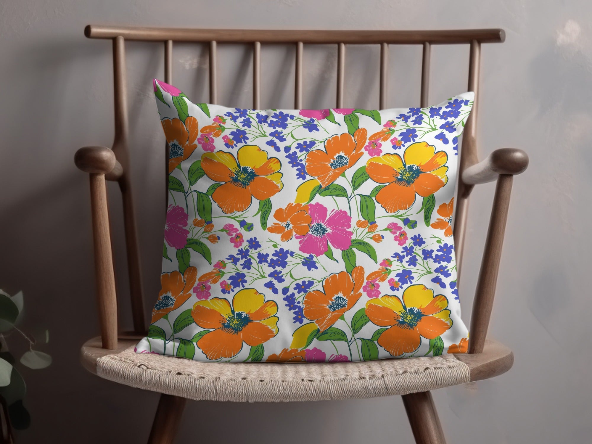 Preppy 60's Floral Pattern, Seamless Pattern, Orange Pink Blue Flower Digital Background, Floral Print, Flower Design, Digital Paper - Moore and Mountain