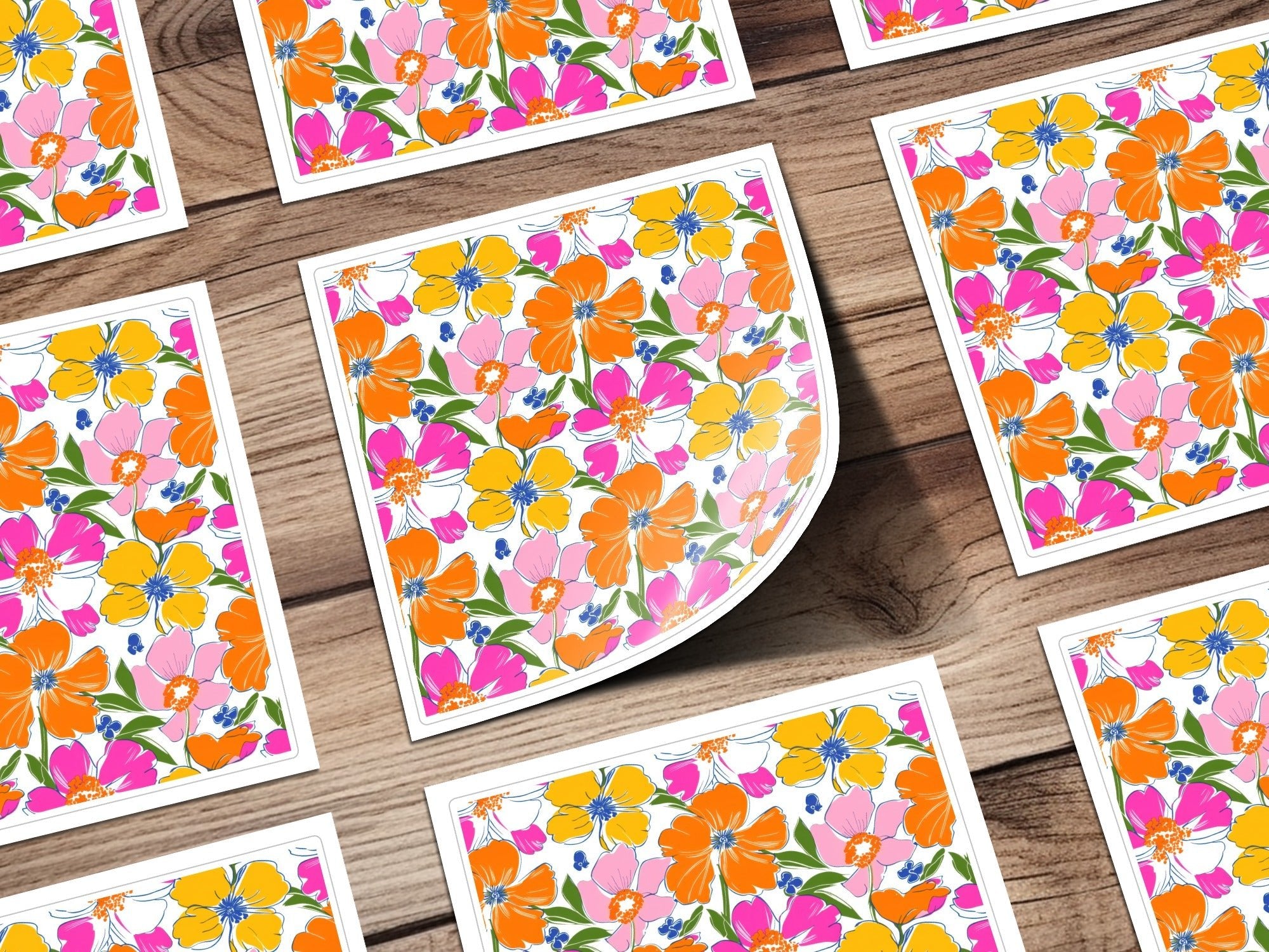 Preppy 60's floral pattern, seamless pattern, pink orange yellow flower digital background, vibrant floral designs, retro flower power pattern - Moore and Mountain