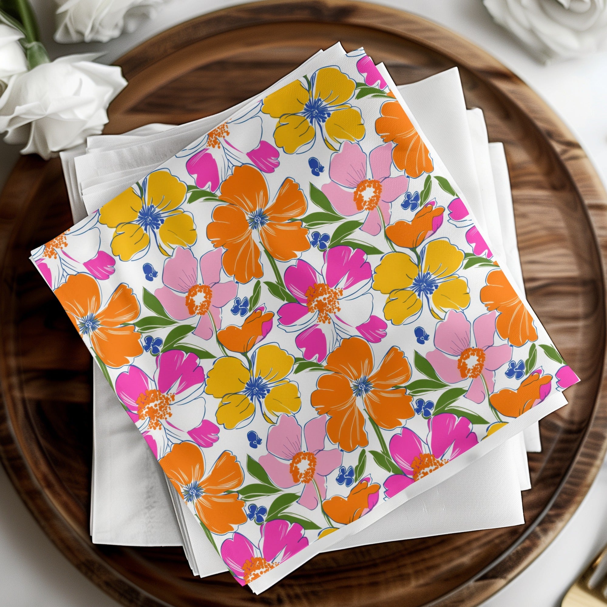 Preppy 60's floral pattern, seamless pattern, pink orange yellow flower digital background, vibrant floral designs, retro flower power pattern - Moore and Mountain