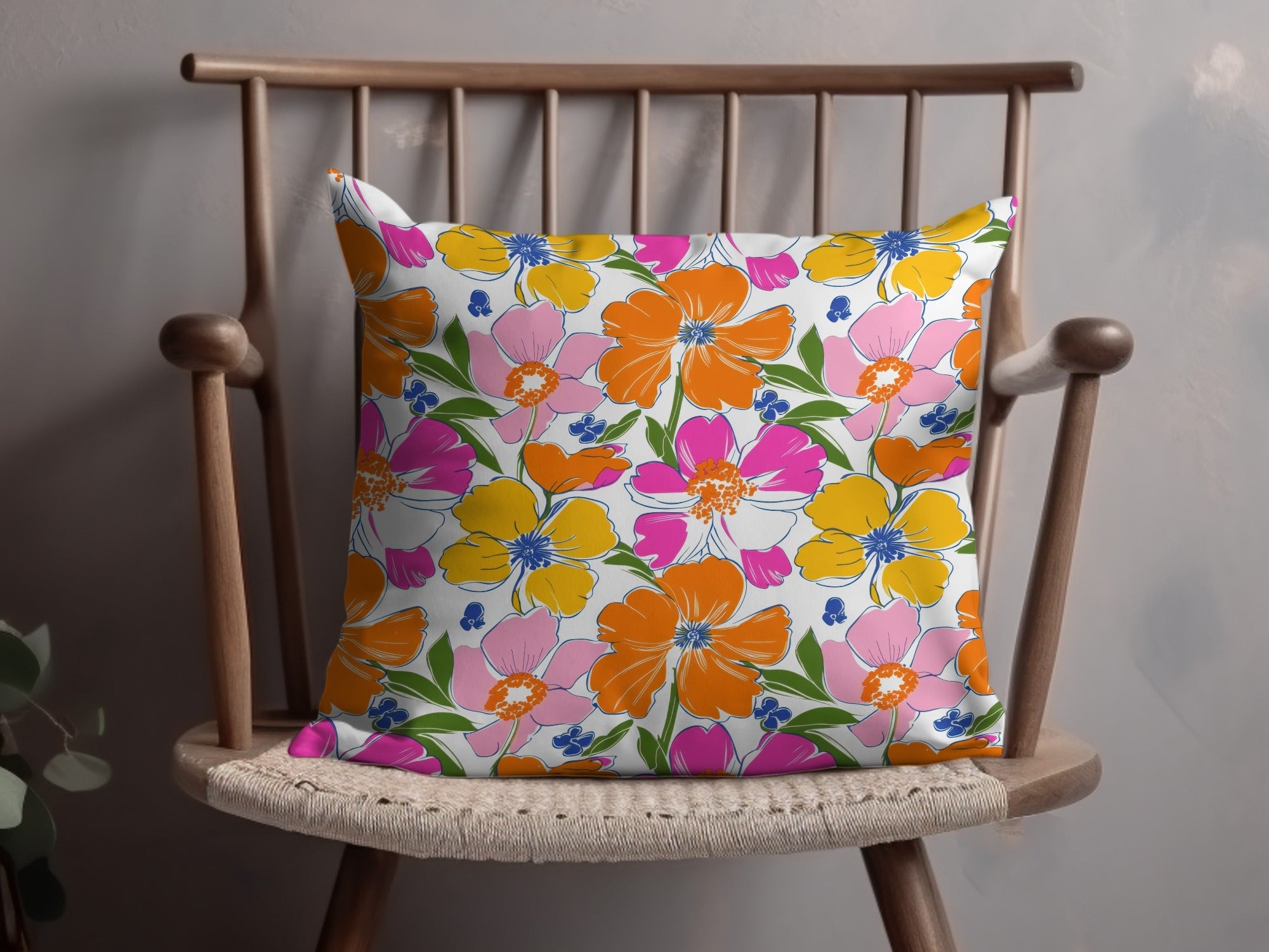 Preppy 60's floral pattern, seamless pattern, pink orange yellow flower digital background, vibrant floral designs, retro flower power pattern - Moore and Mountain