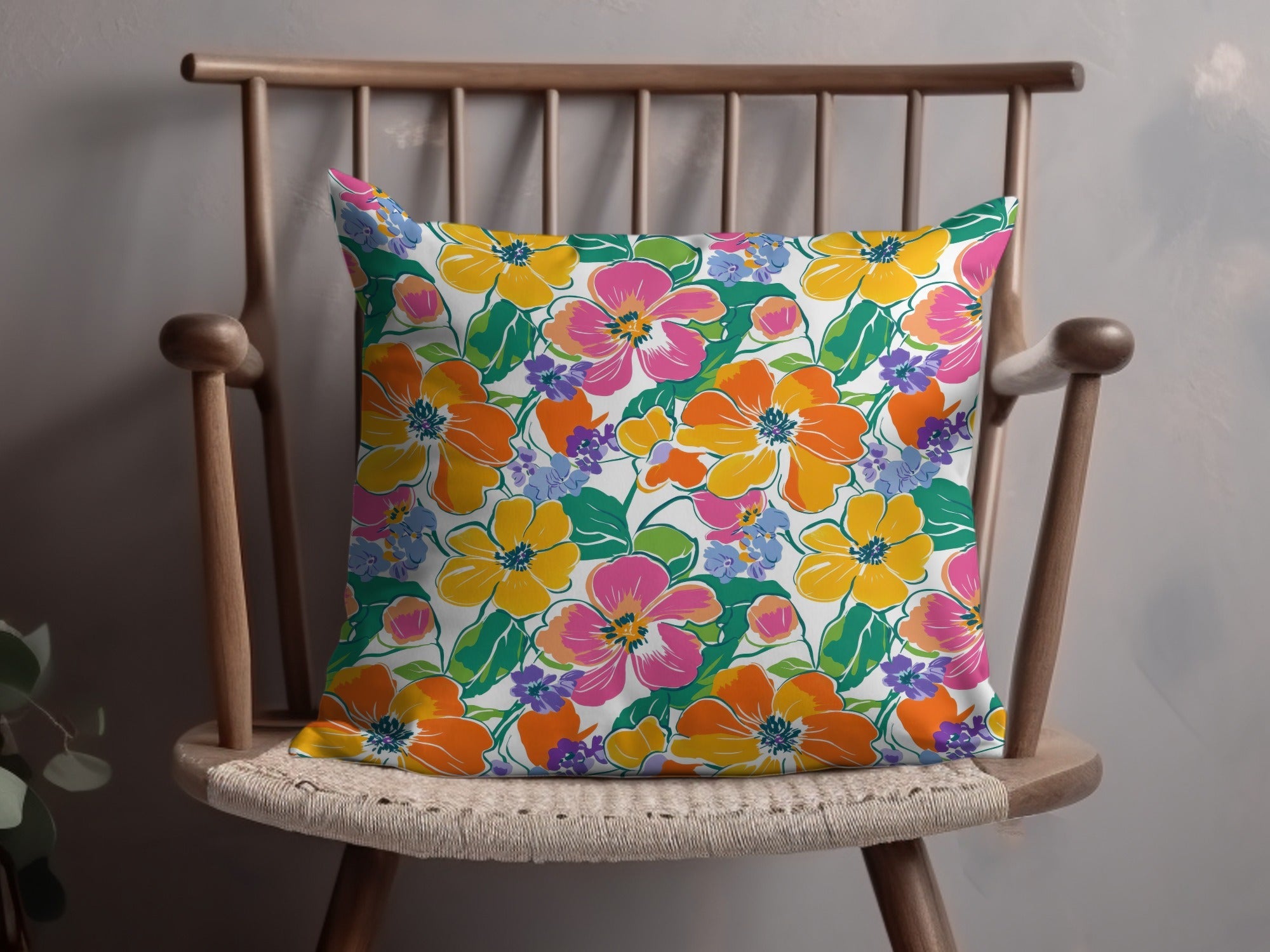 Preppy 60's floral pattern seamless pattern, yellow, orange, pink floral digital background, bright floral print, repeating flower design - Moore and Mountain