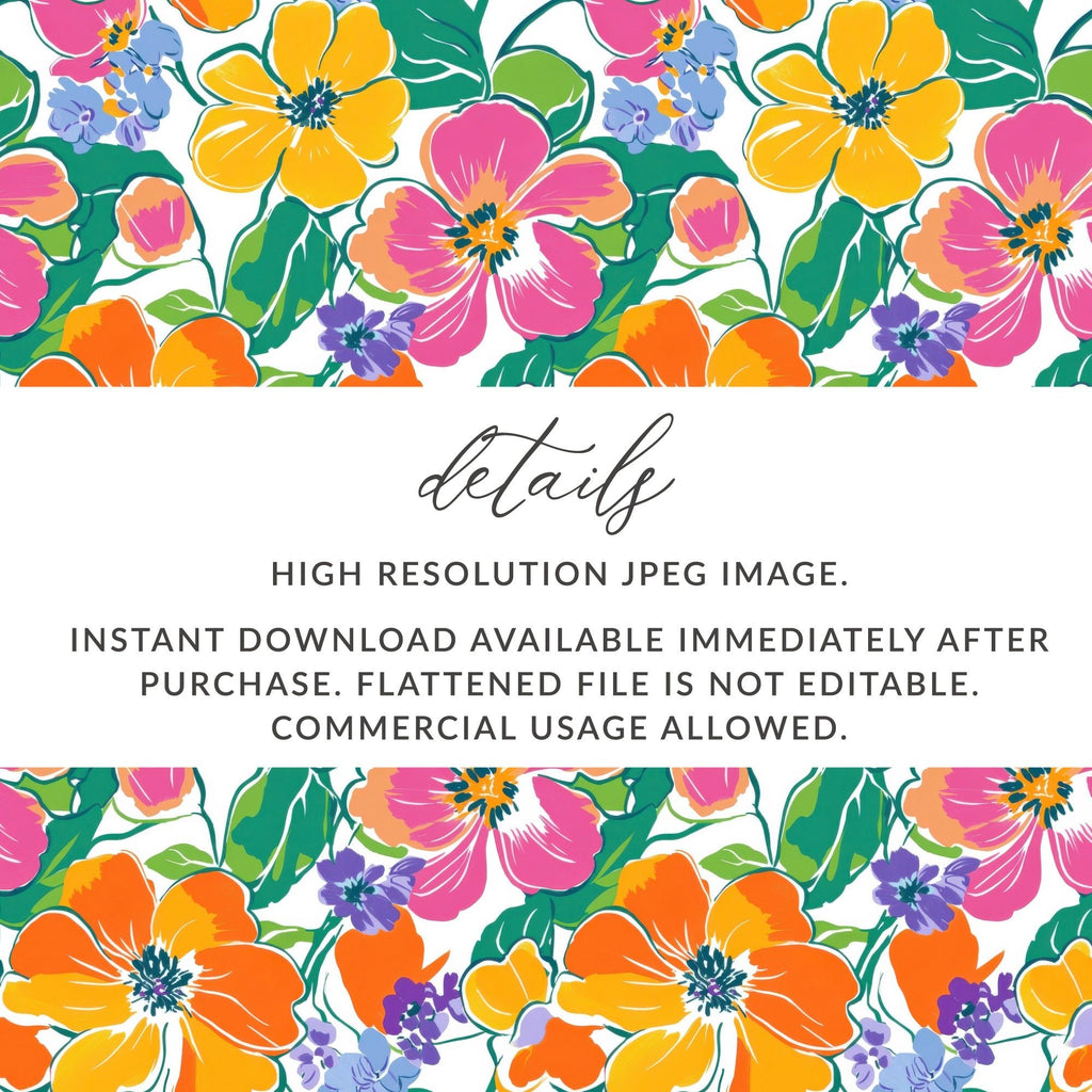 Preppy 60's floral pattern seamless pattern, yellow, orange, pink floral digital background, bright floral print, repeating flower design - Moore and Mountain